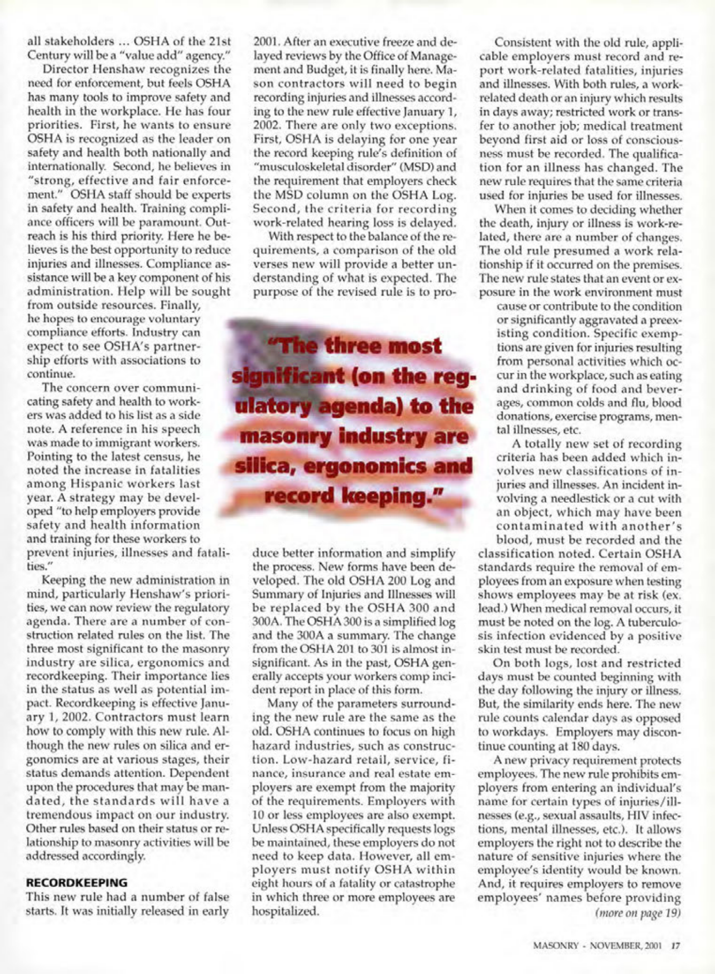 Masonry Magazine November 2001 Page. 17