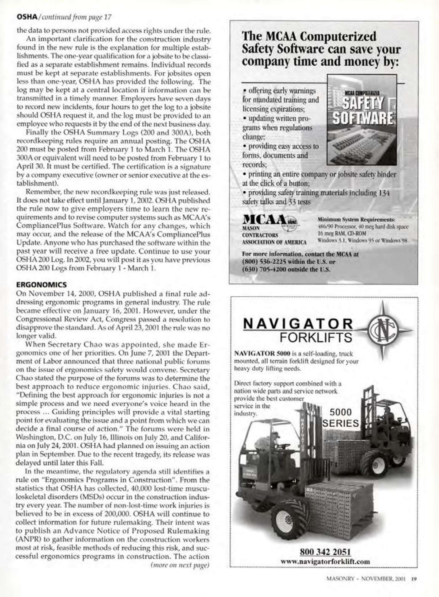 Masonry Magazine November 2001 Page. 19