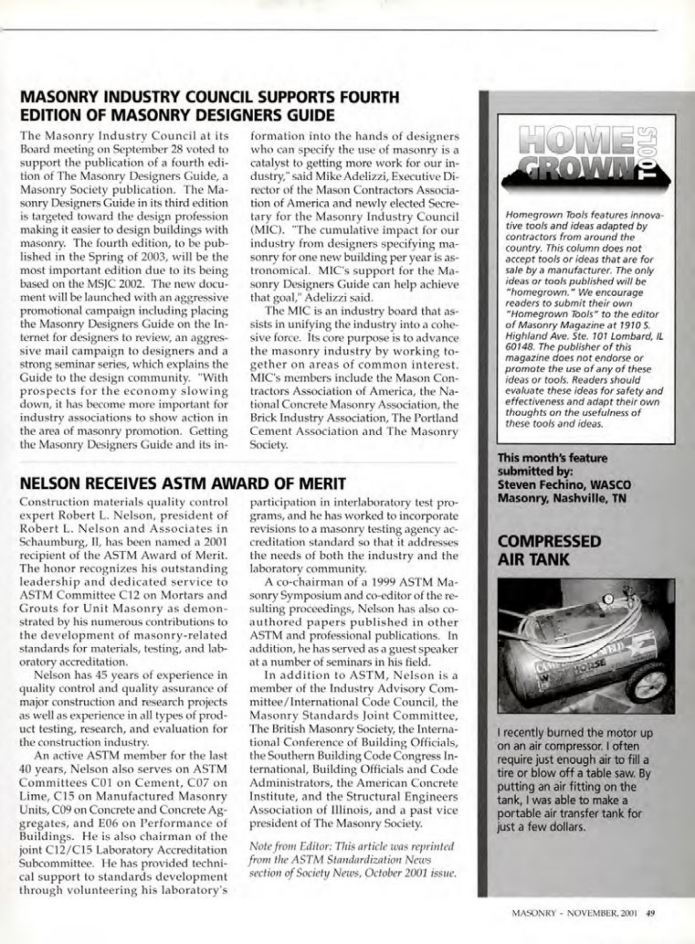 Masonry Magazine November 2001 Page. 49