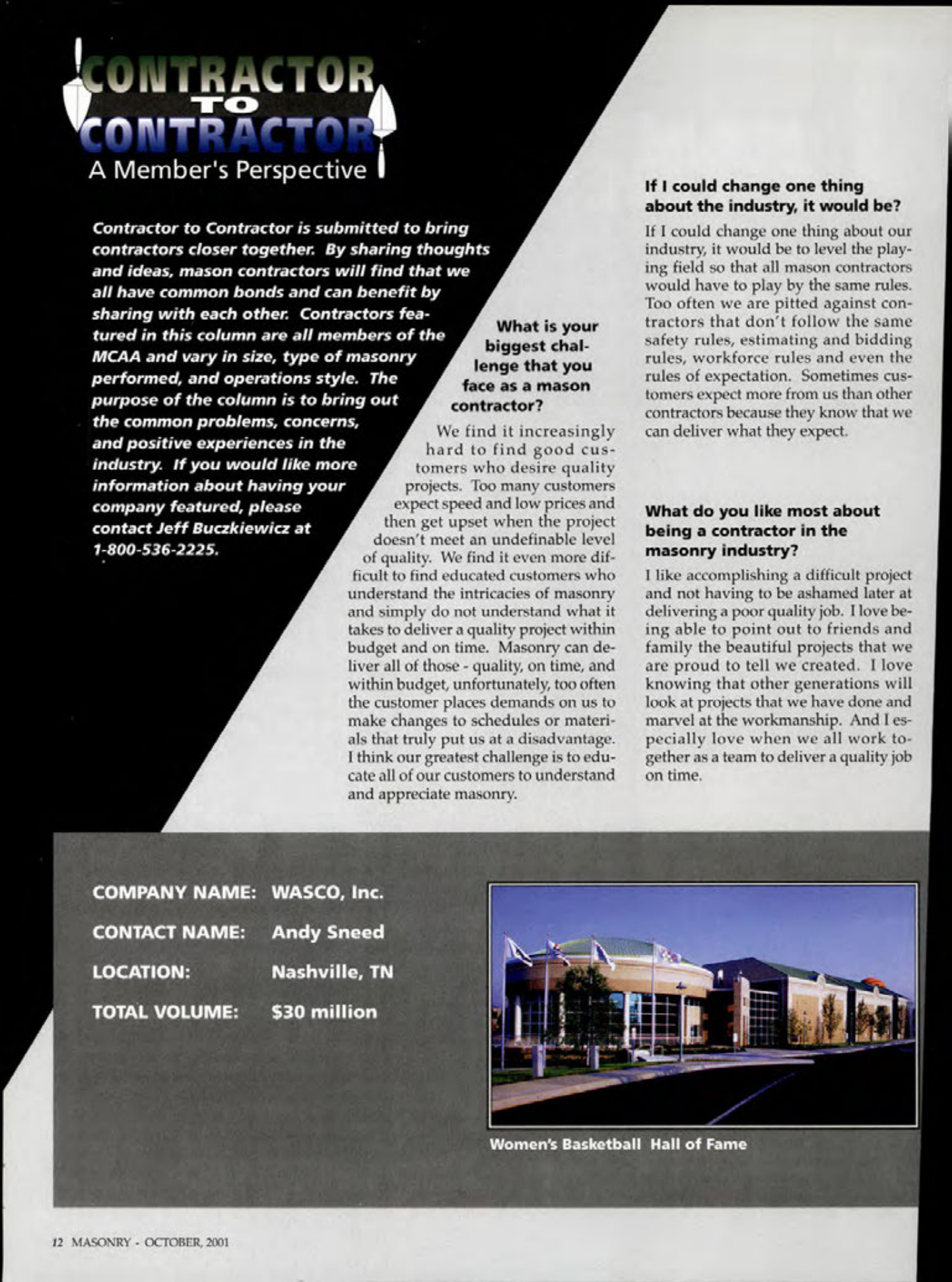 Masonry Magazine October 2001 Page. 12