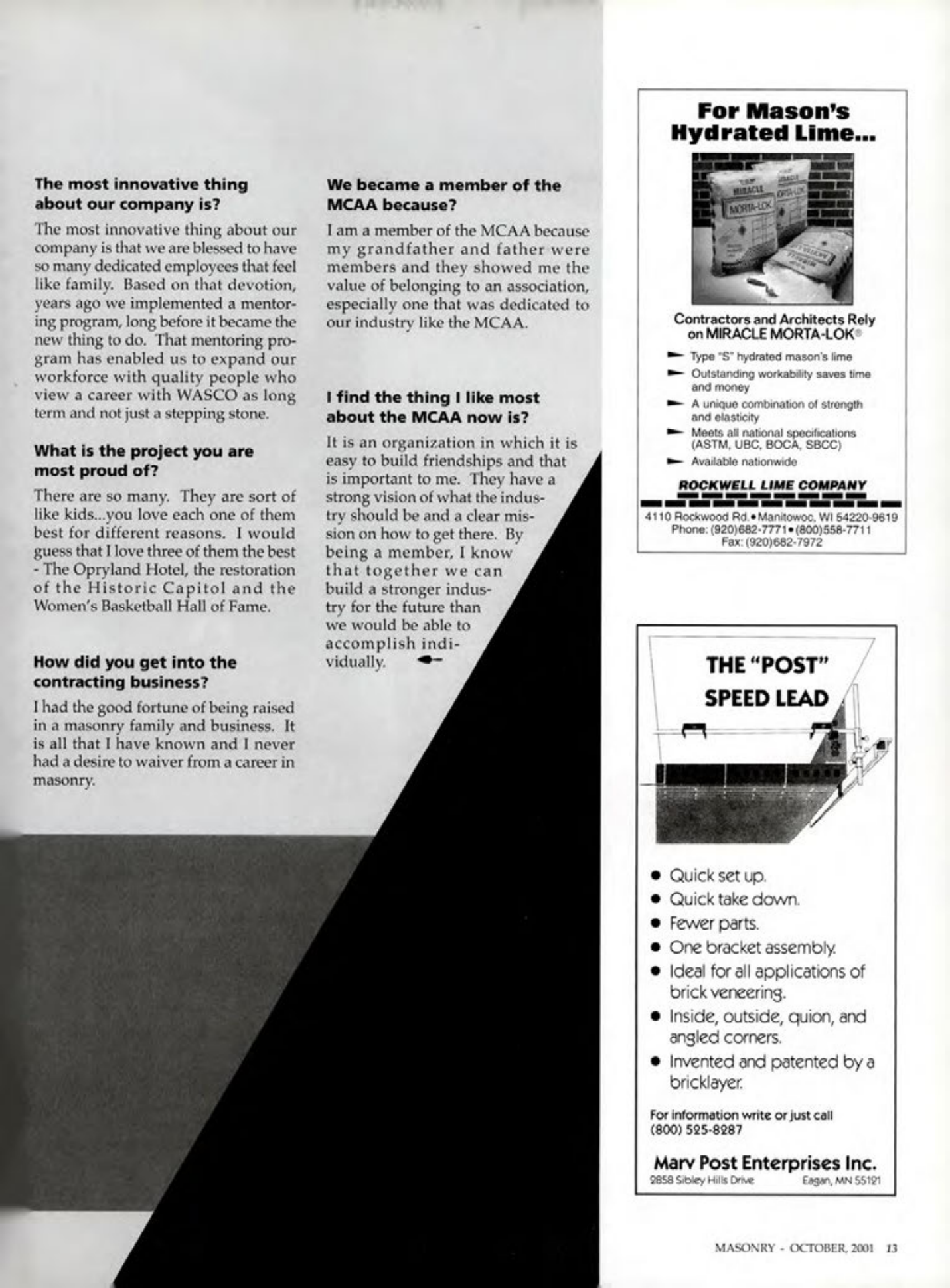 Masonry Magazine October 2001 Page. 13