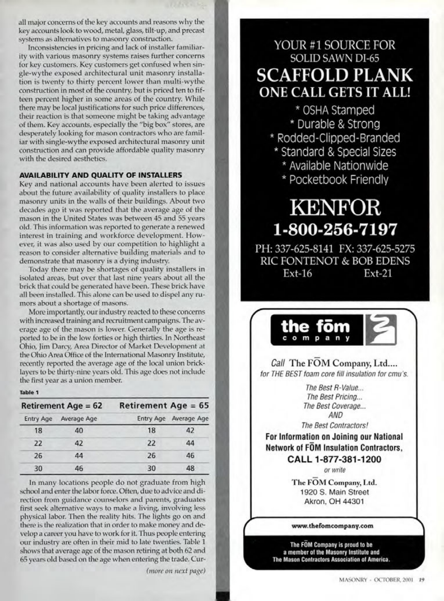 Masonry Magazine October 2001 Page. 19