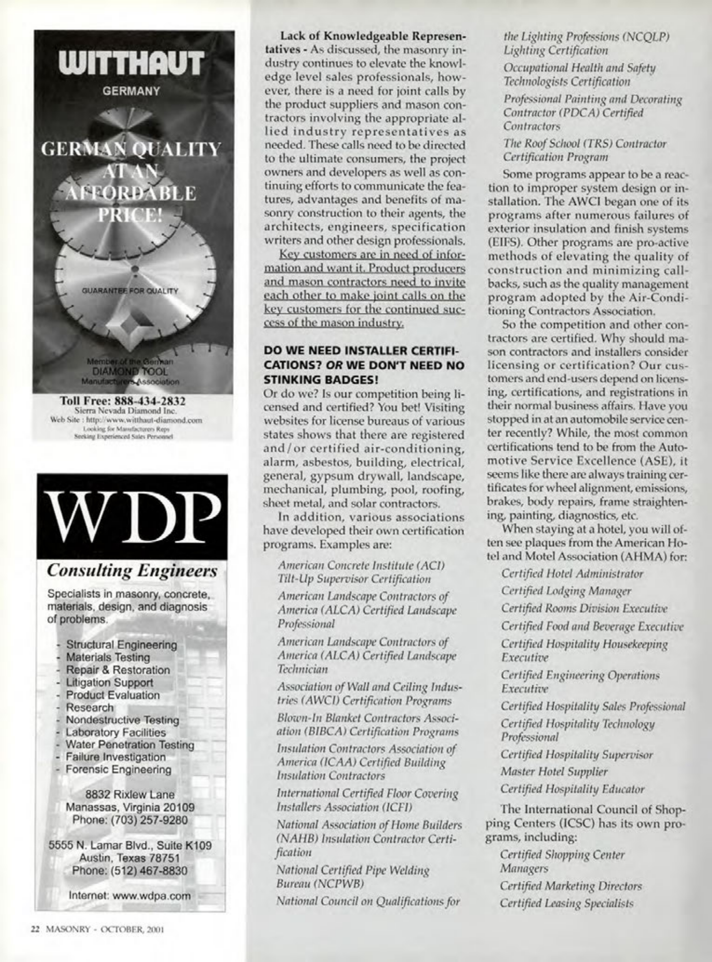 Masonry Magazine October 2001 Page. 22