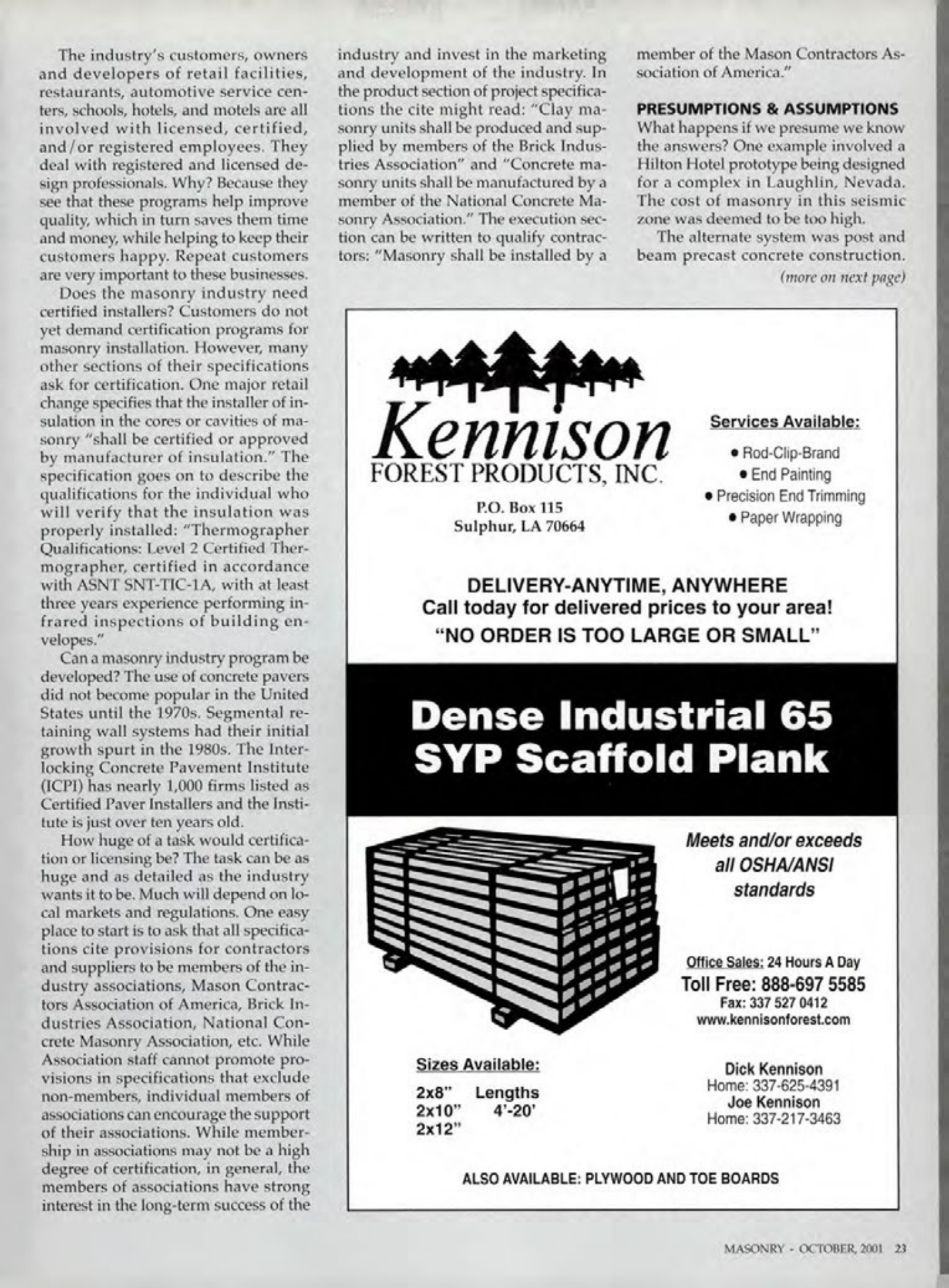Masonry Magazine October 2001 Page. 23
