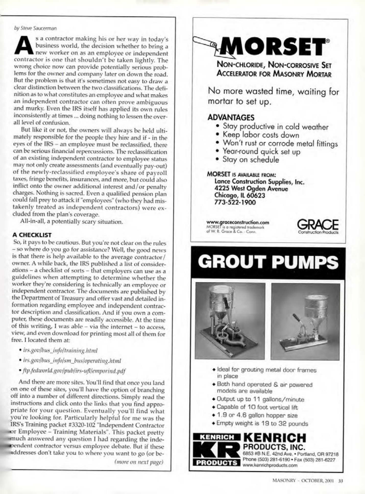 Masonry Magazine October 2001 Page. 33