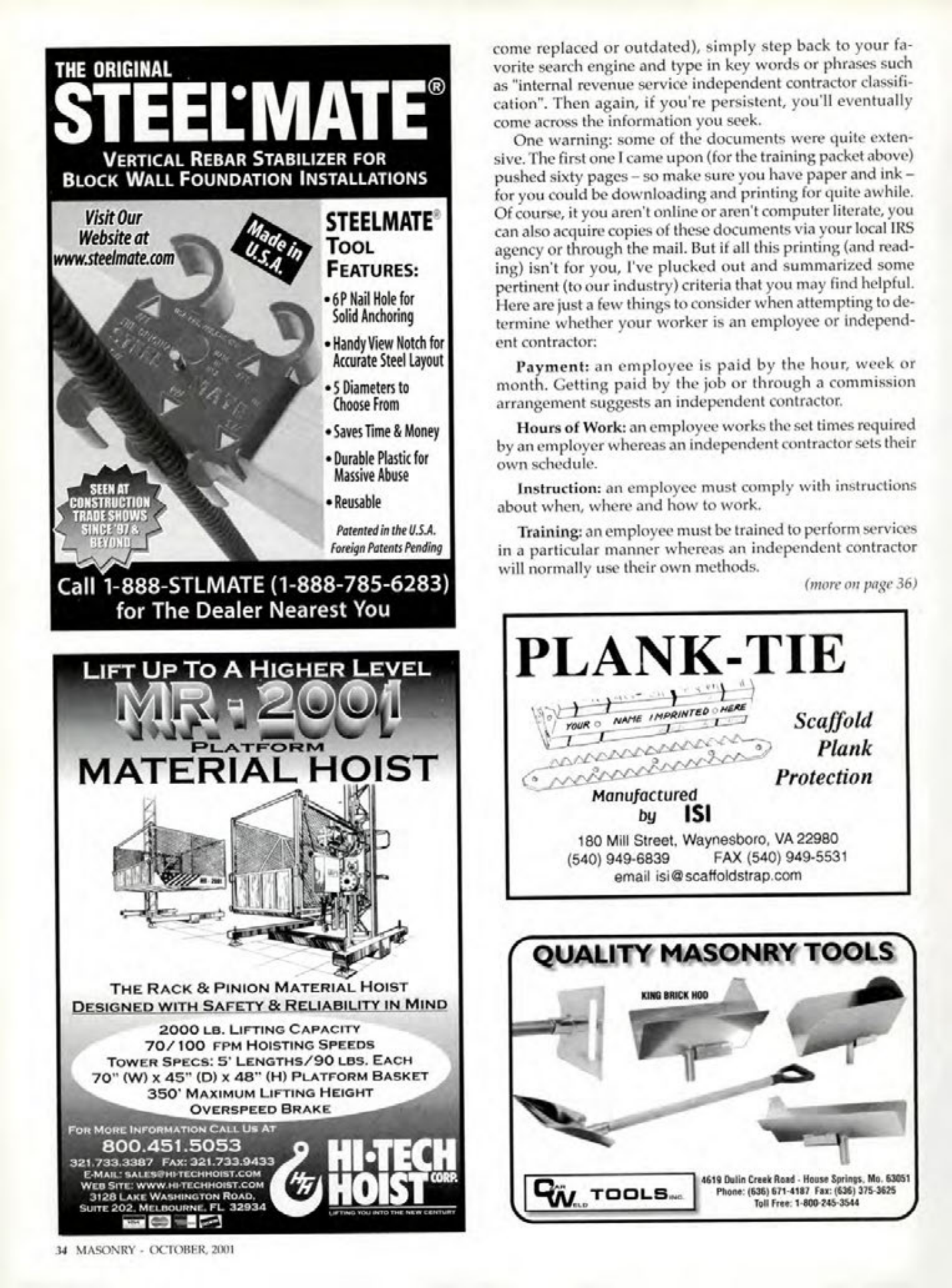 Masonry Magazine October 2001 Page. 34
