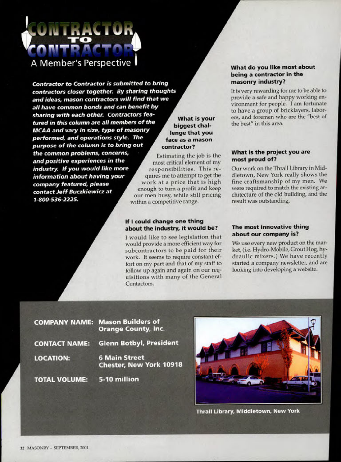 Masonry Magazine September 2001 Page. 12