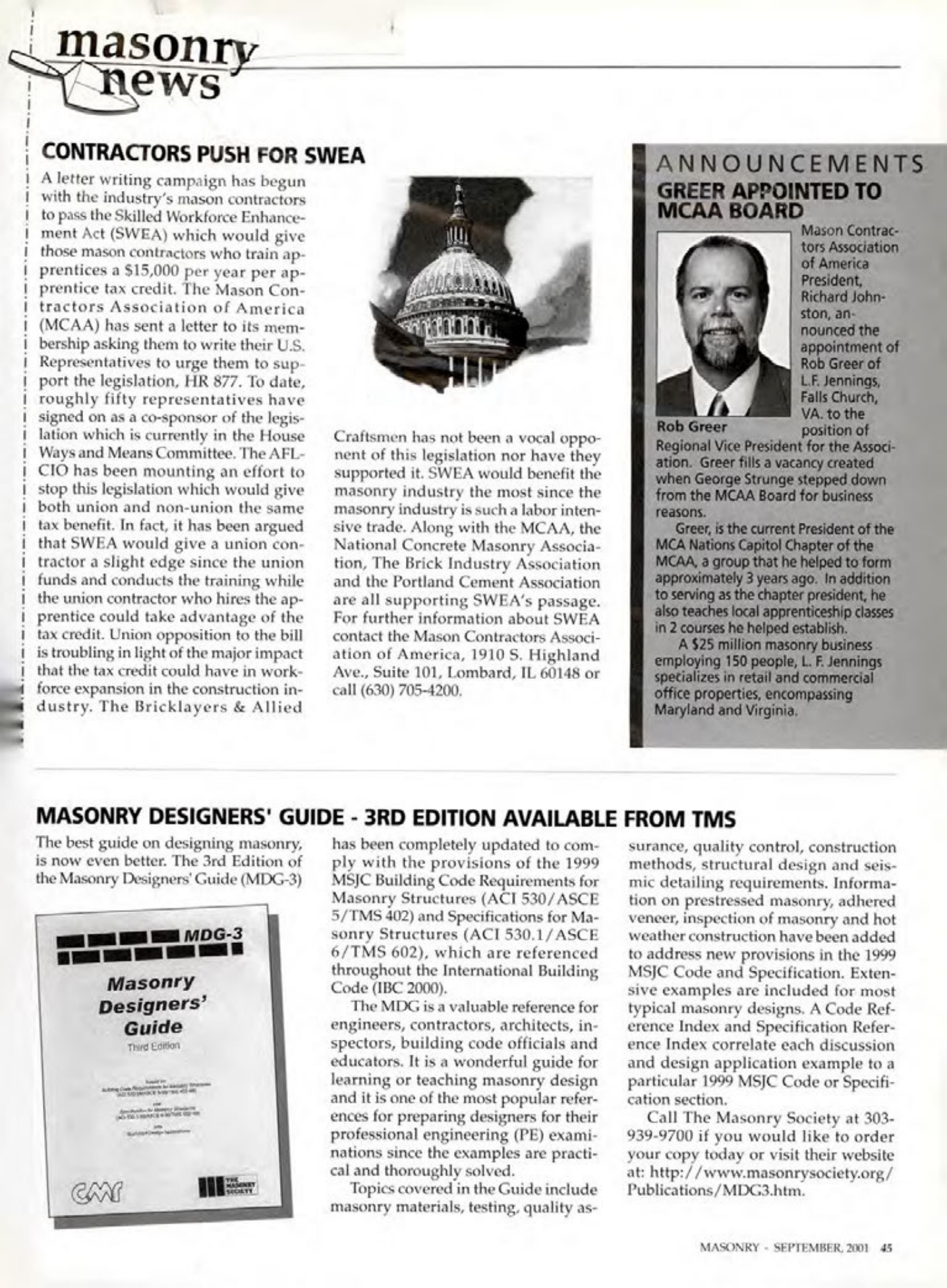 Masonry Magazine September 2001 Page. 45