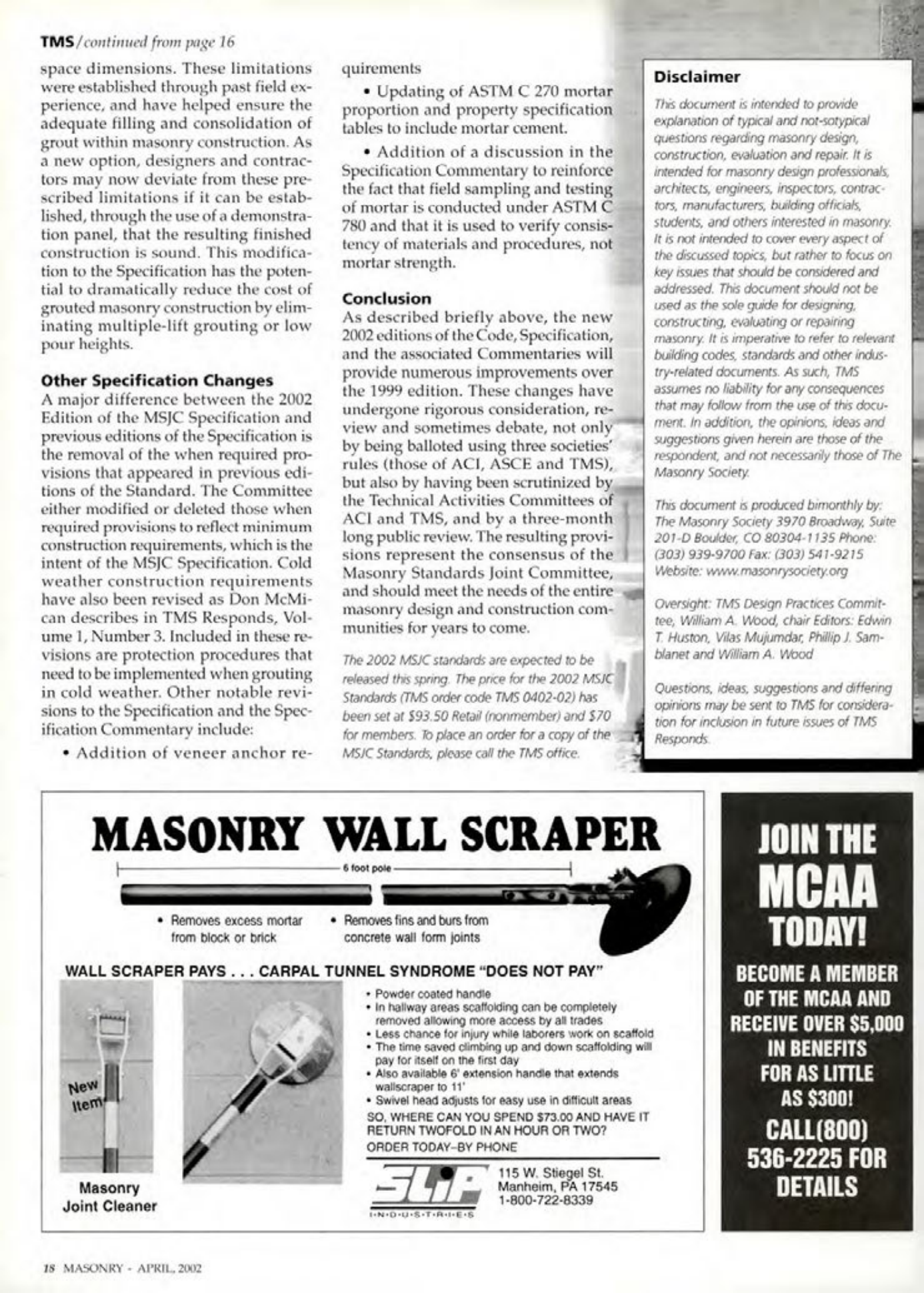 Masonry Magazine April 2002 Page. 18