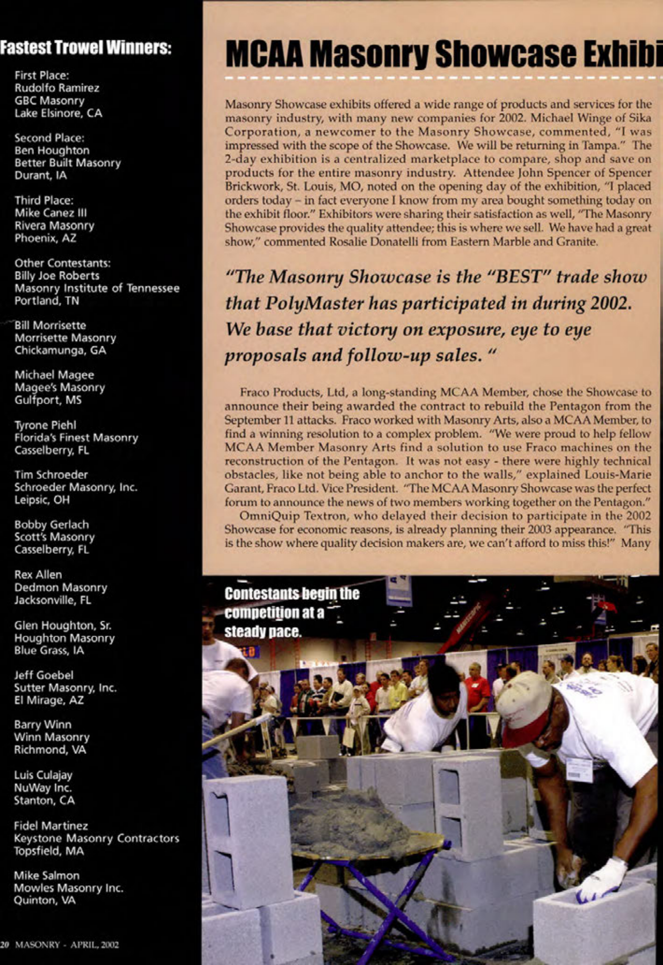 Masonry Magazine April 2002 Page. 20
