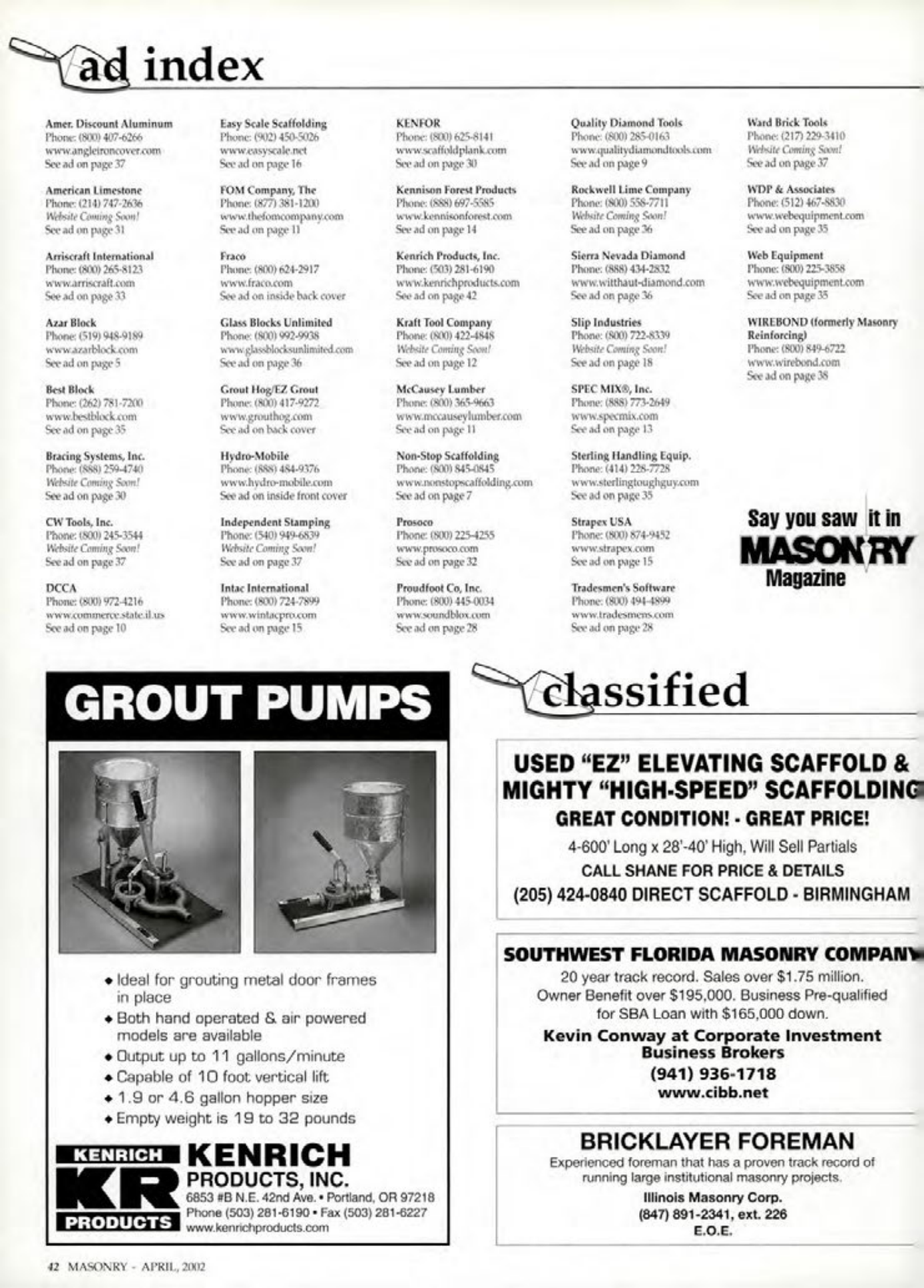 Masonry Magazine April 2002 Page. 42