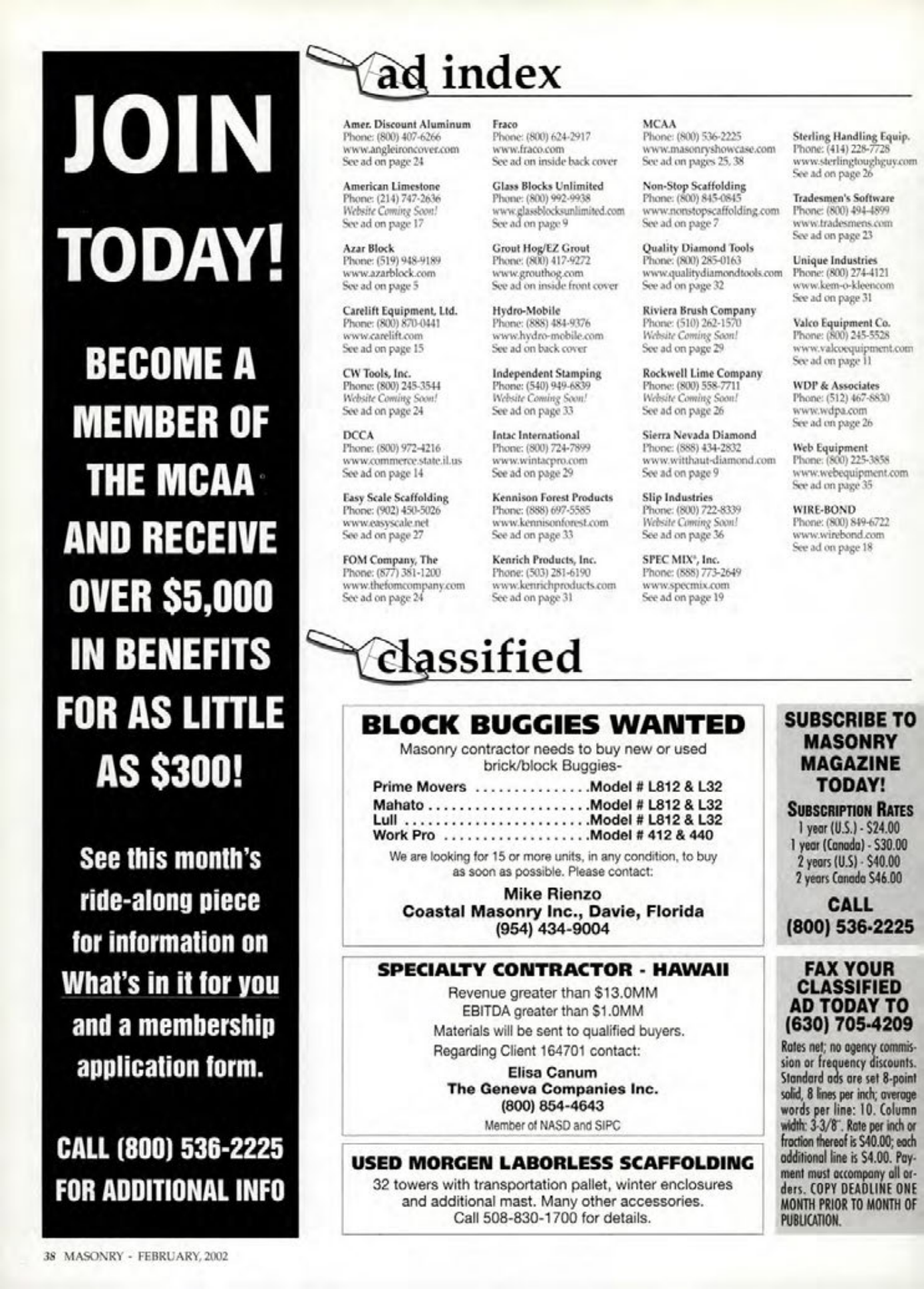 Masonry Magazine February 2002 Page. 38