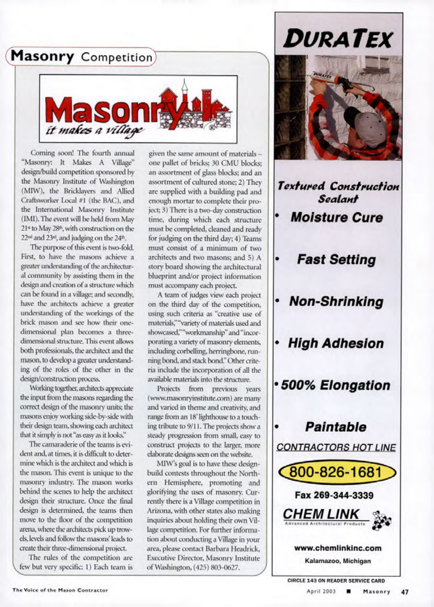 Masonry Magazine April 2003 Page. 49