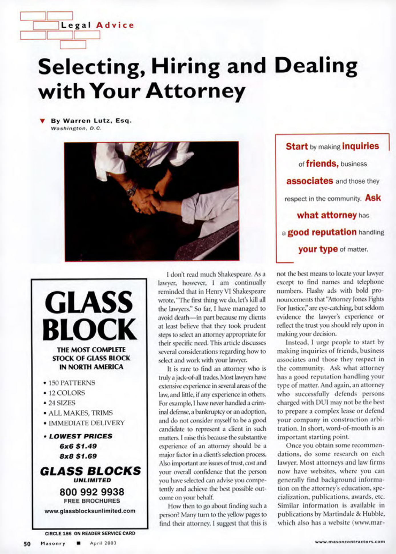 Masonry Magazine April 2003 Page. 52