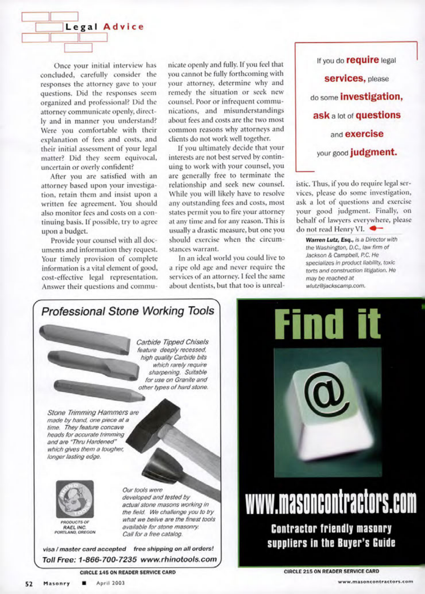 Masonry Magazine April 2003 Page. 54