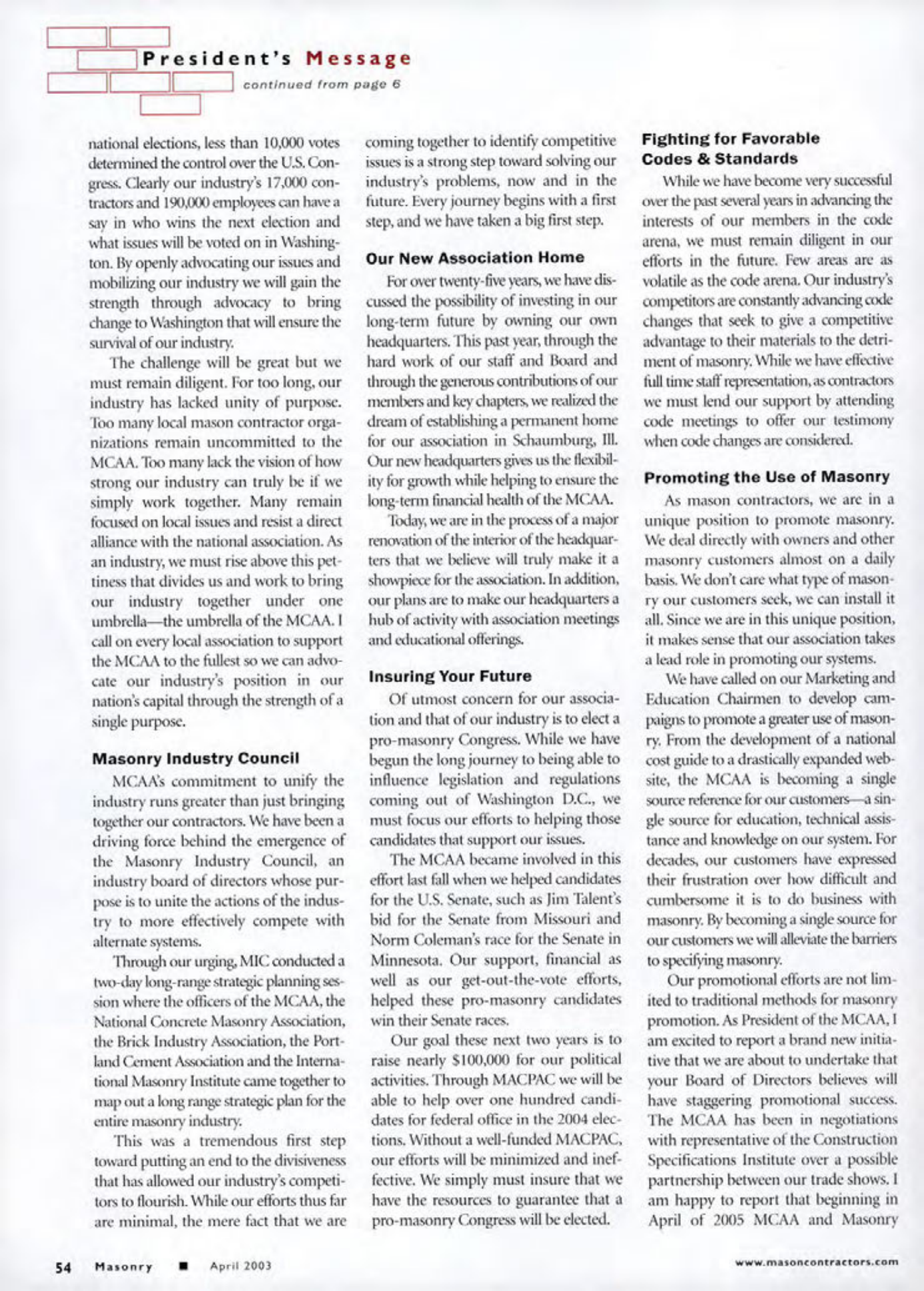 Masonry Magazine April 2003 Page. 56