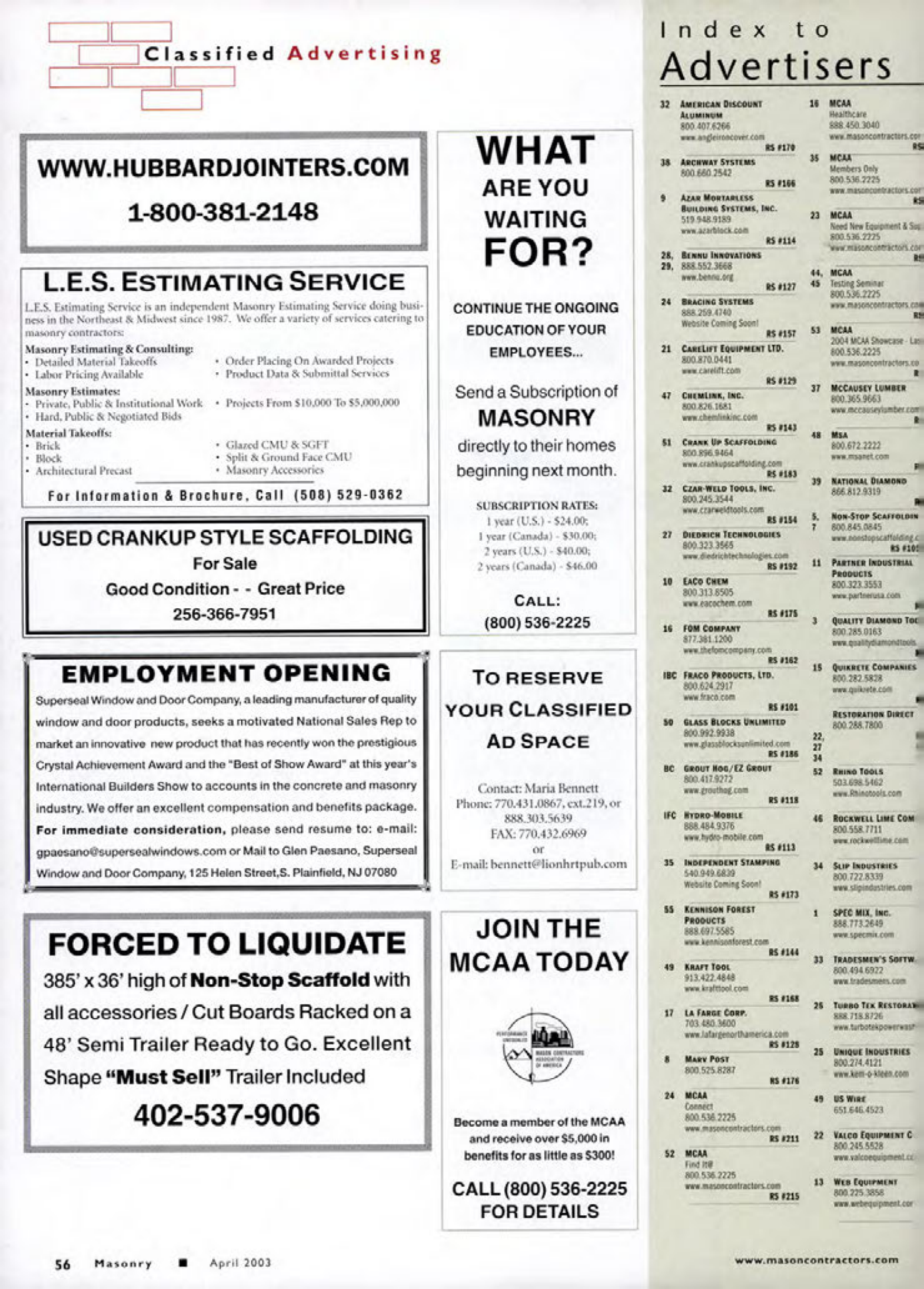 Masonry Magazine April 2003 Page. 58