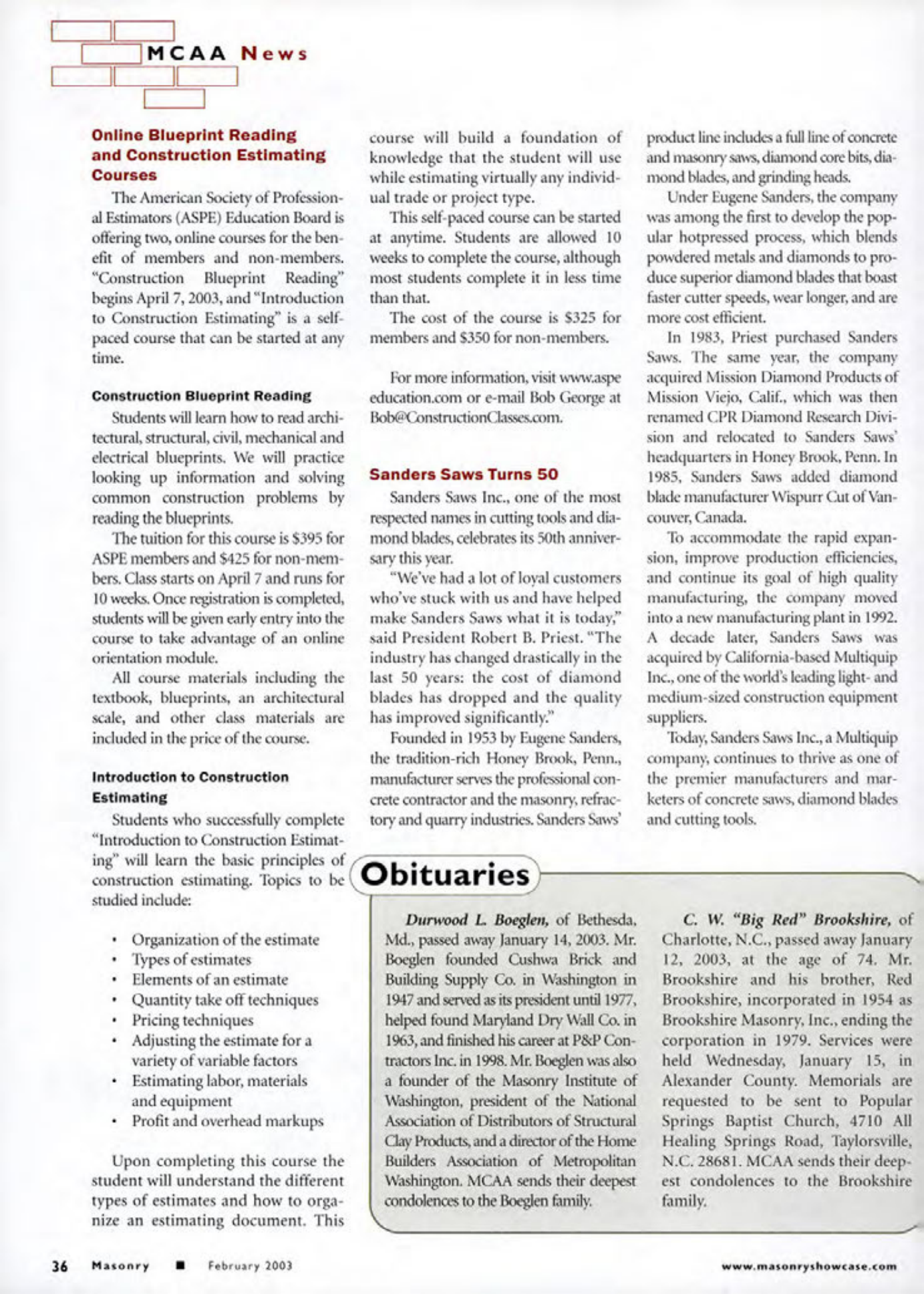 Masonry Magazine February 2003 Page. 38