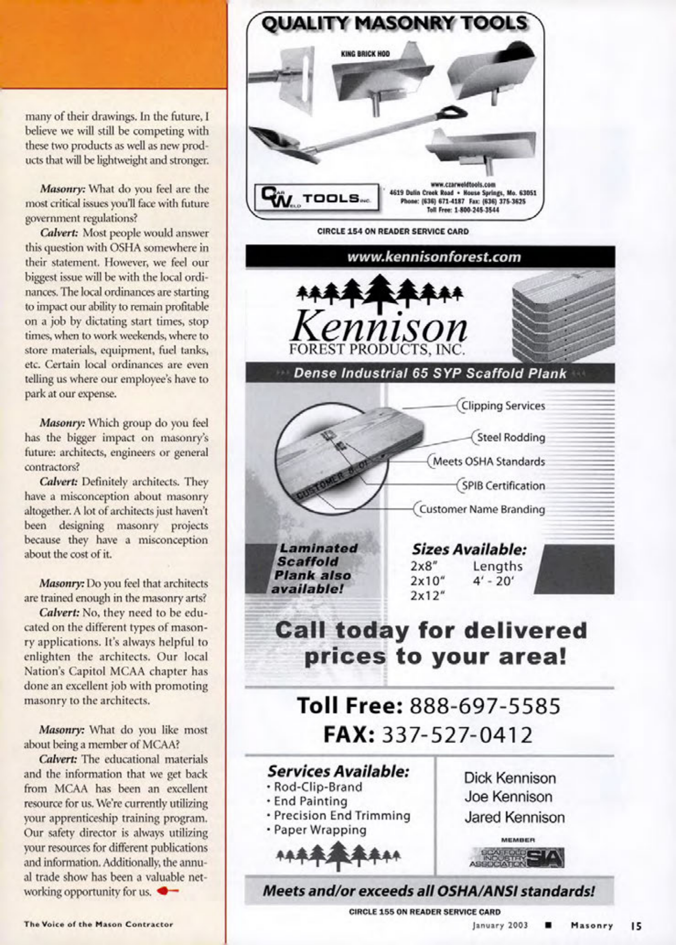 Masonry Magazine January 2003 Page. 19