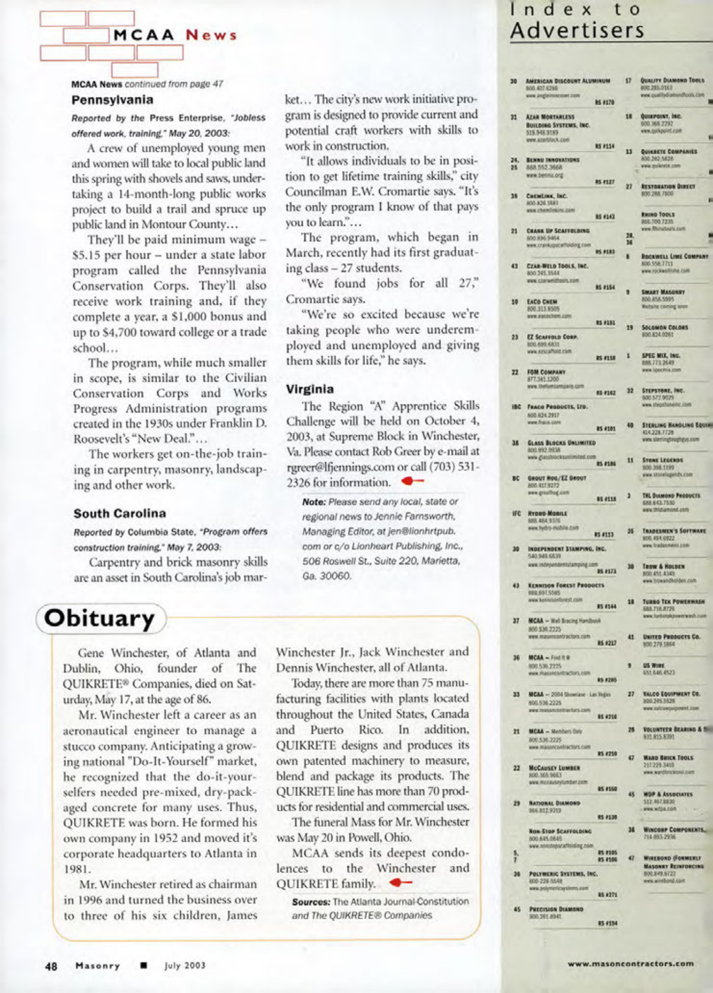 Masonry Magazine July 2003 Page. 50
