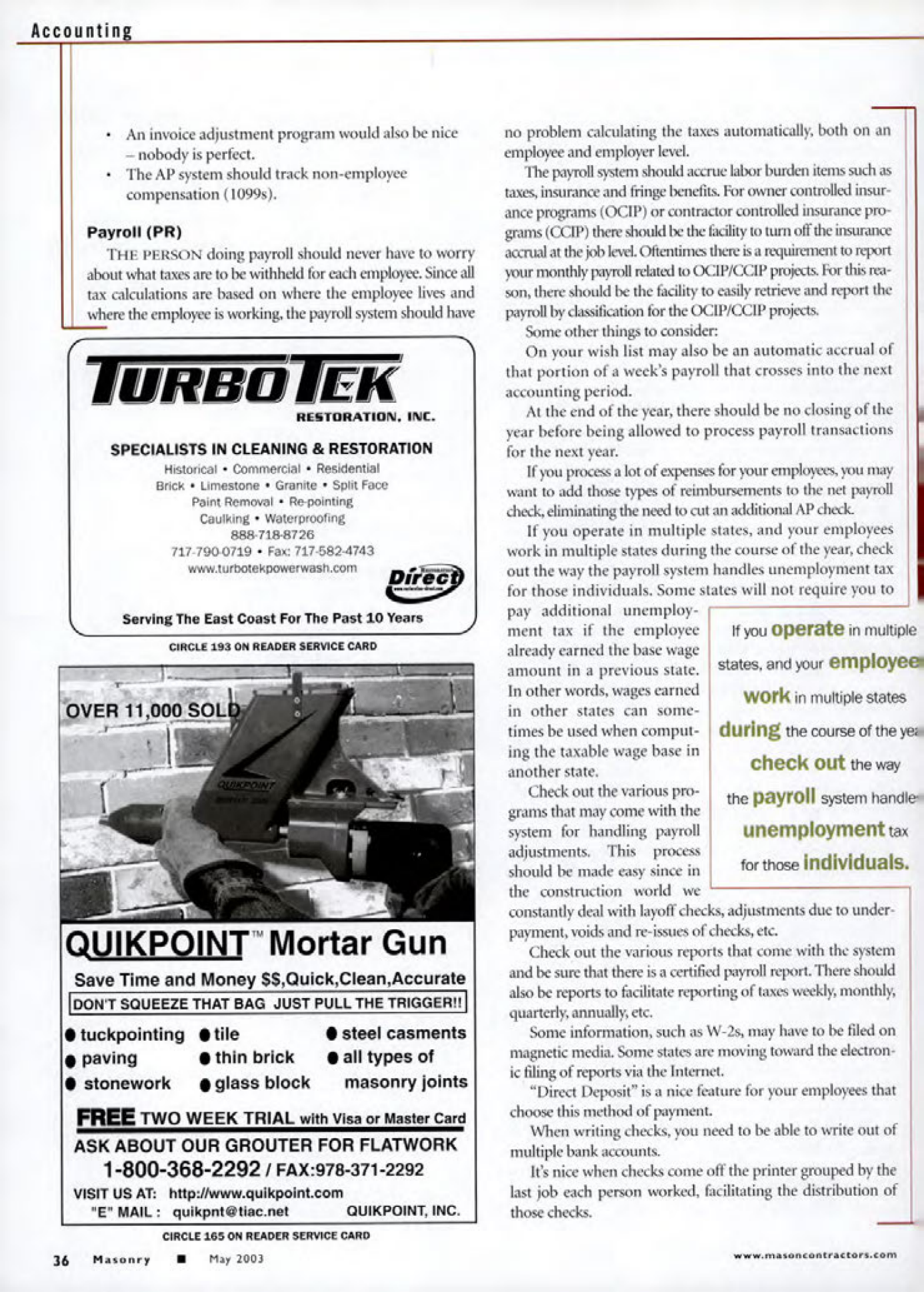 Masonry Magazine May 2003 Page. 38