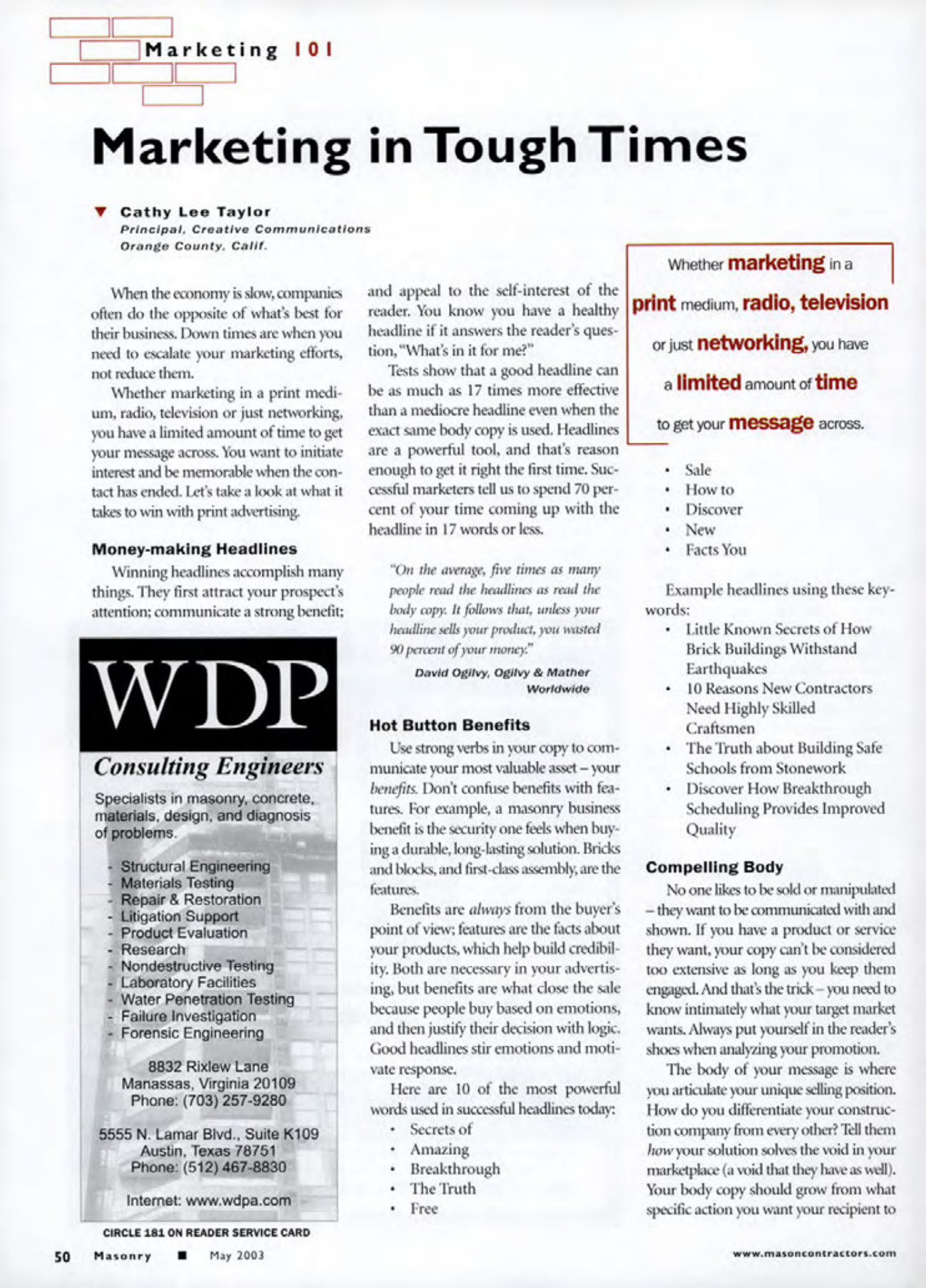 Masonry Magazine May 2003 Page. 52