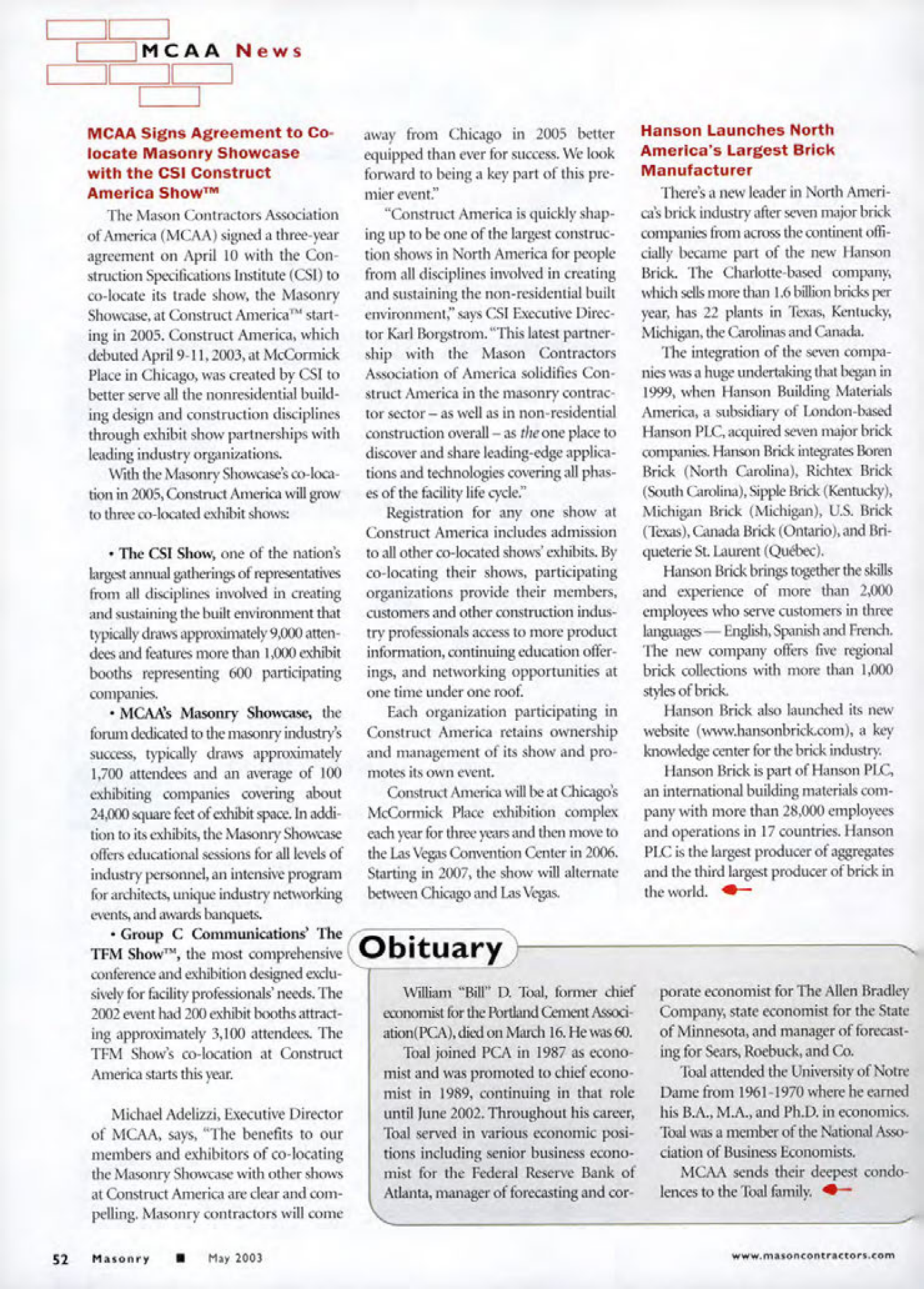 Masonry Magazine May 2003 Page. 54