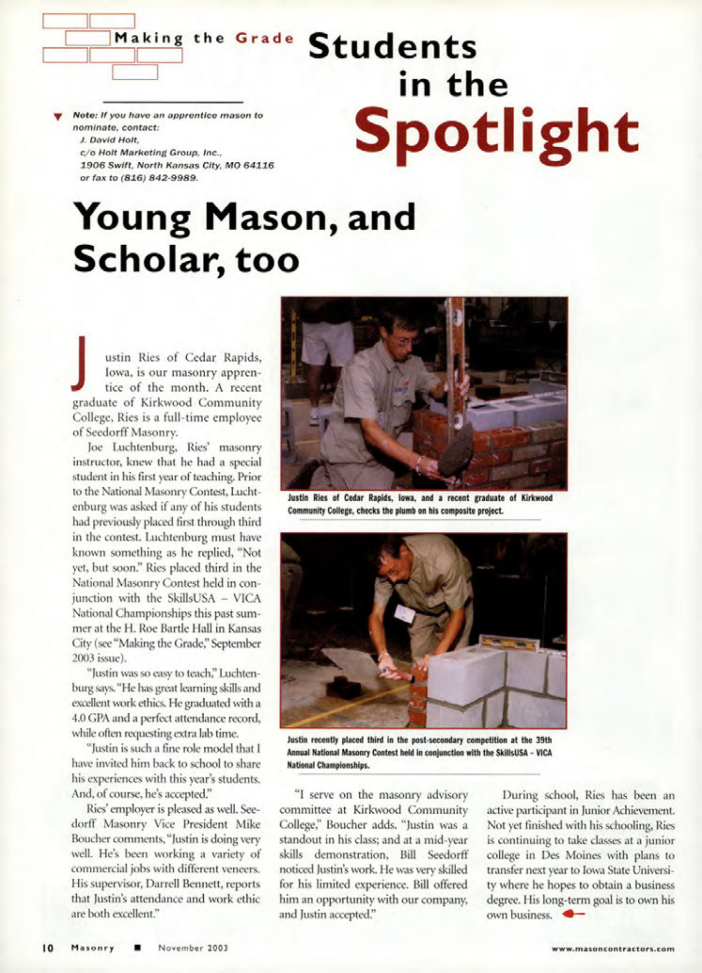 Masonry Magazine November 2003 Page. 12