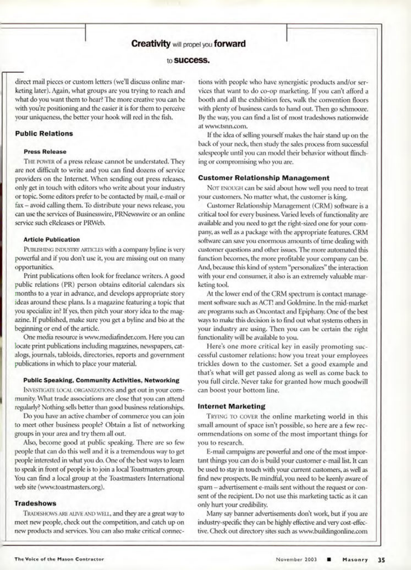 Masonry Magazine November 2003 Page. 37