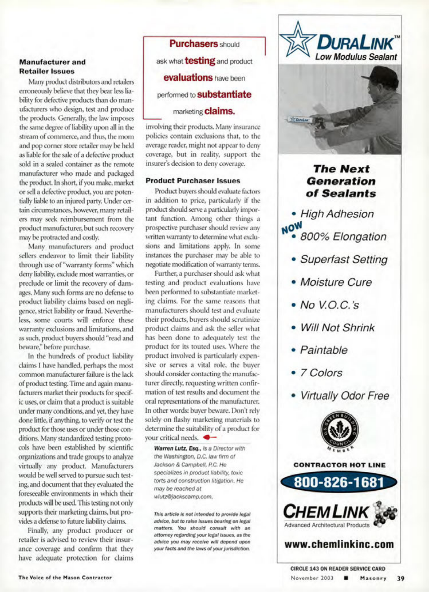 Masonry Magazine November 2003 Page. 41