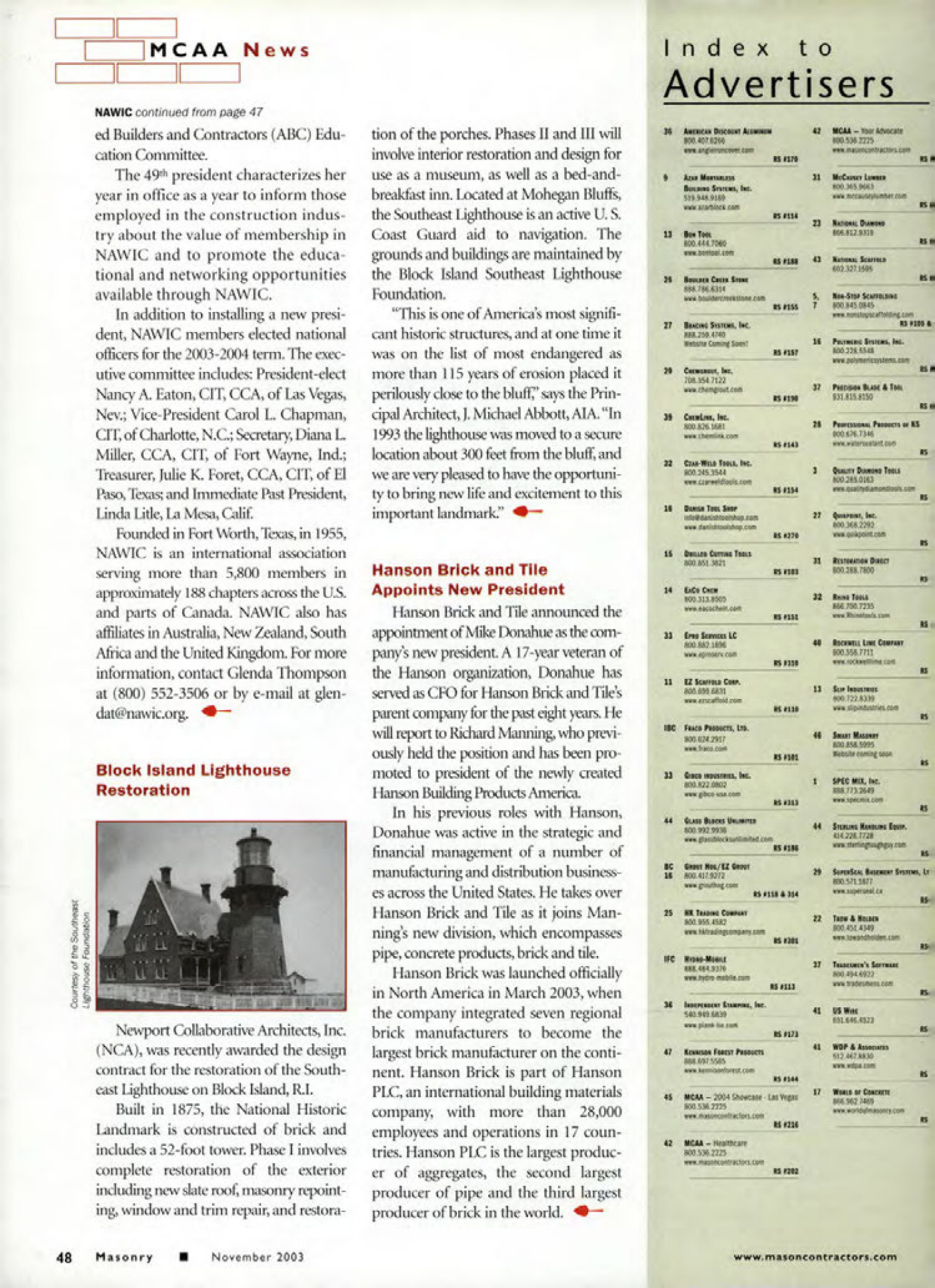 Masonry Magazine November 2003 Page. 50