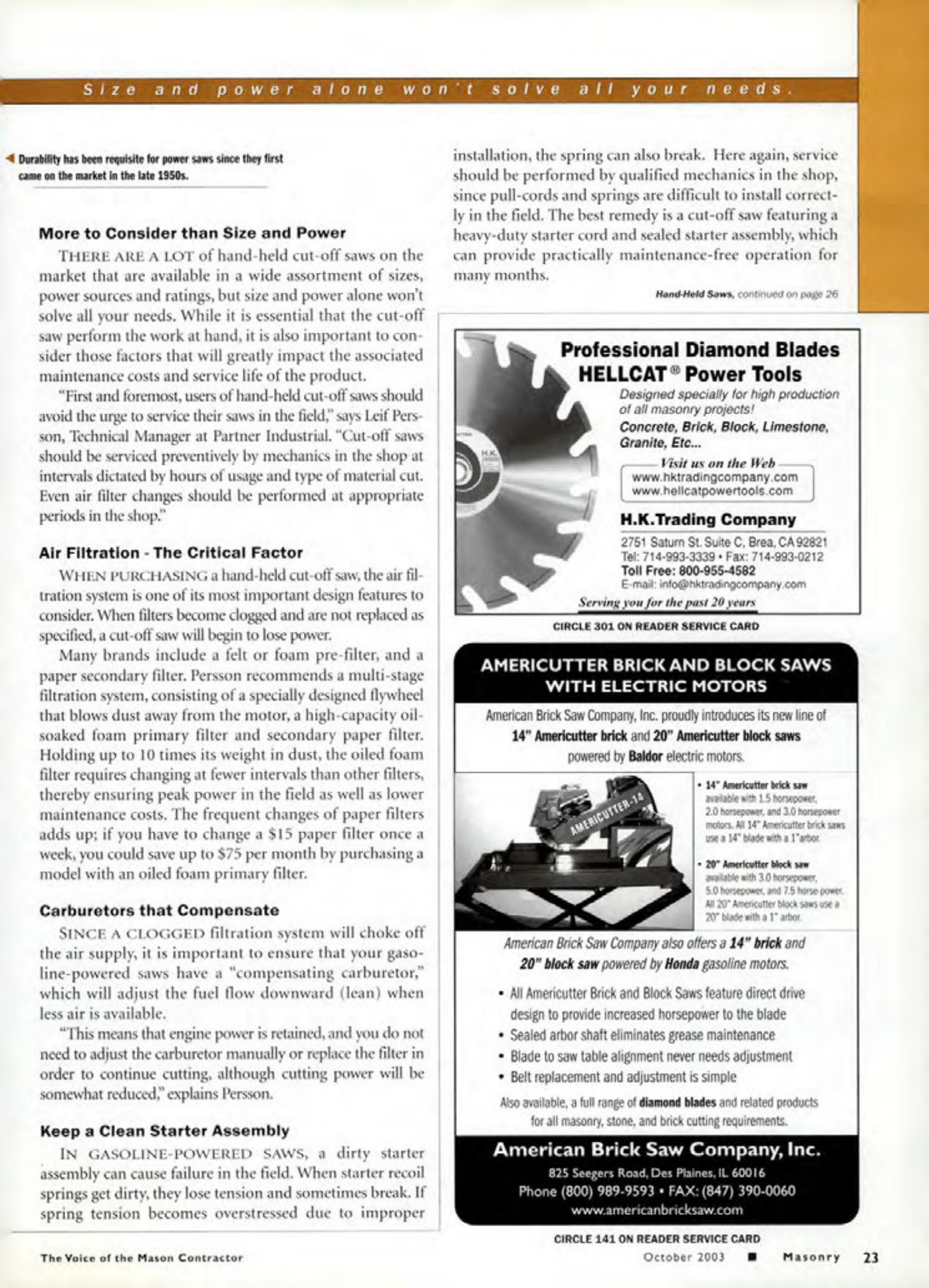 Masonry Magazine October 2003 Page. 25