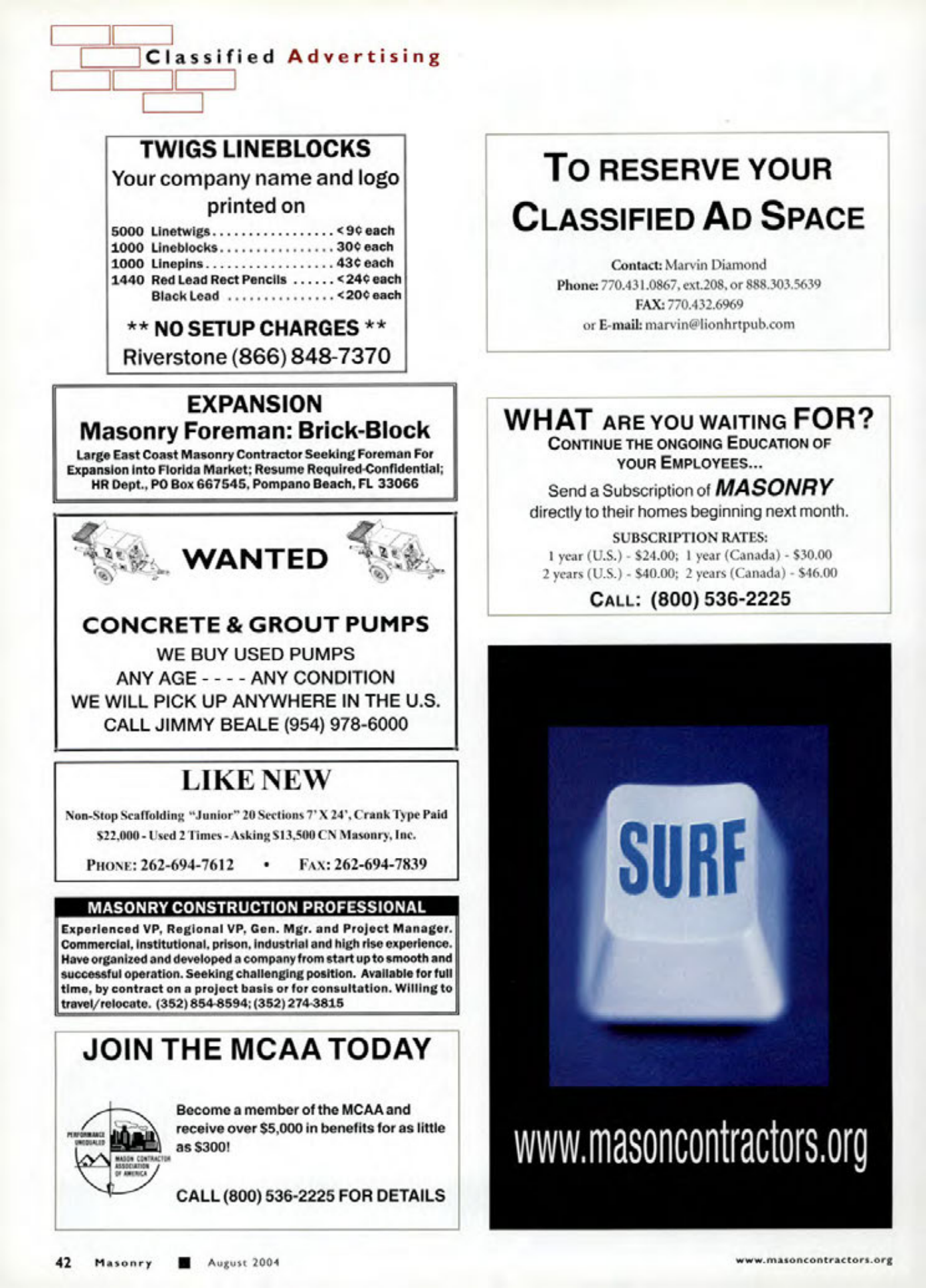 Masonry Magazine August 2004 Page. 44