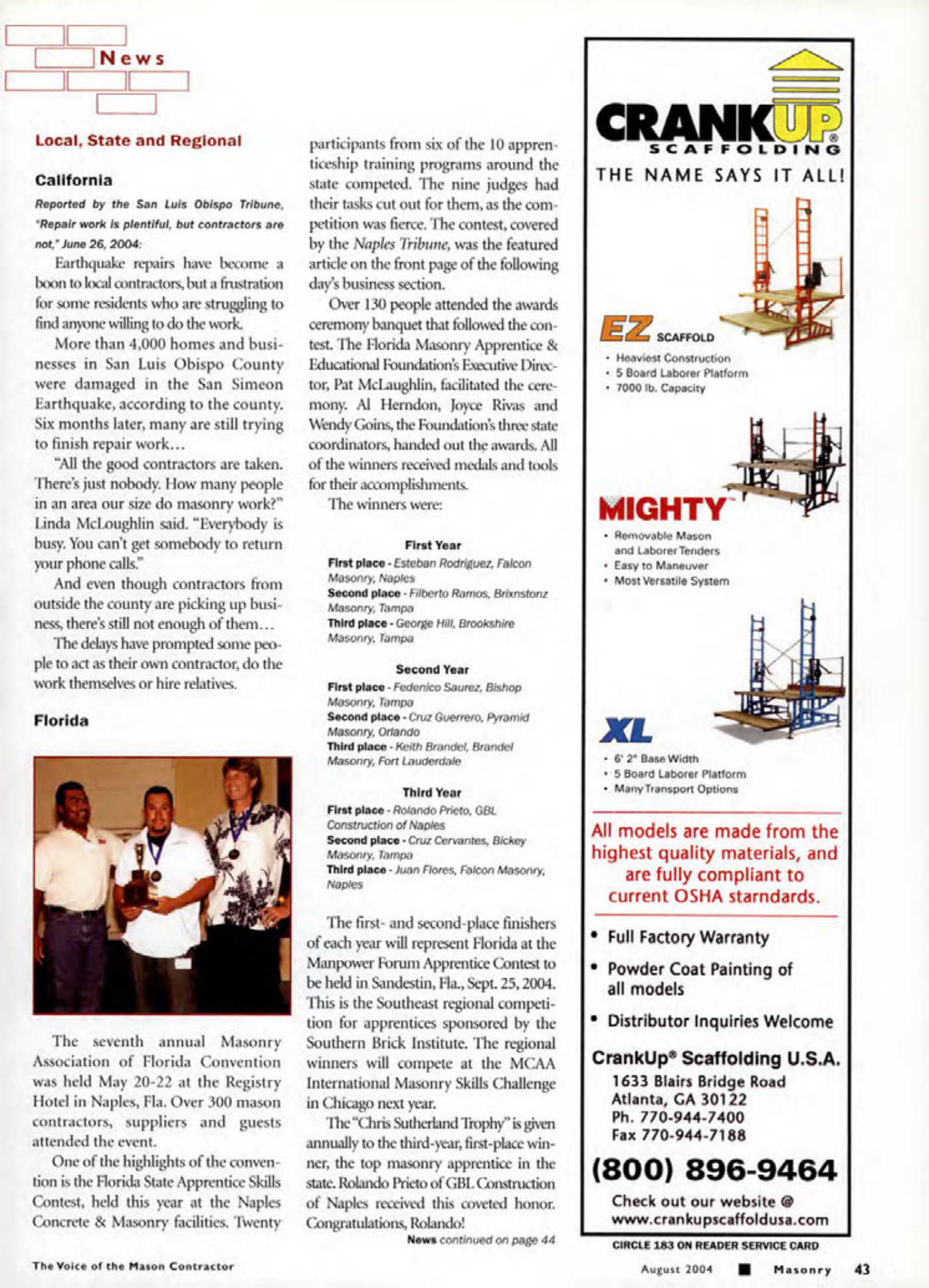 Masonry Magazine August 2004 Page. 45