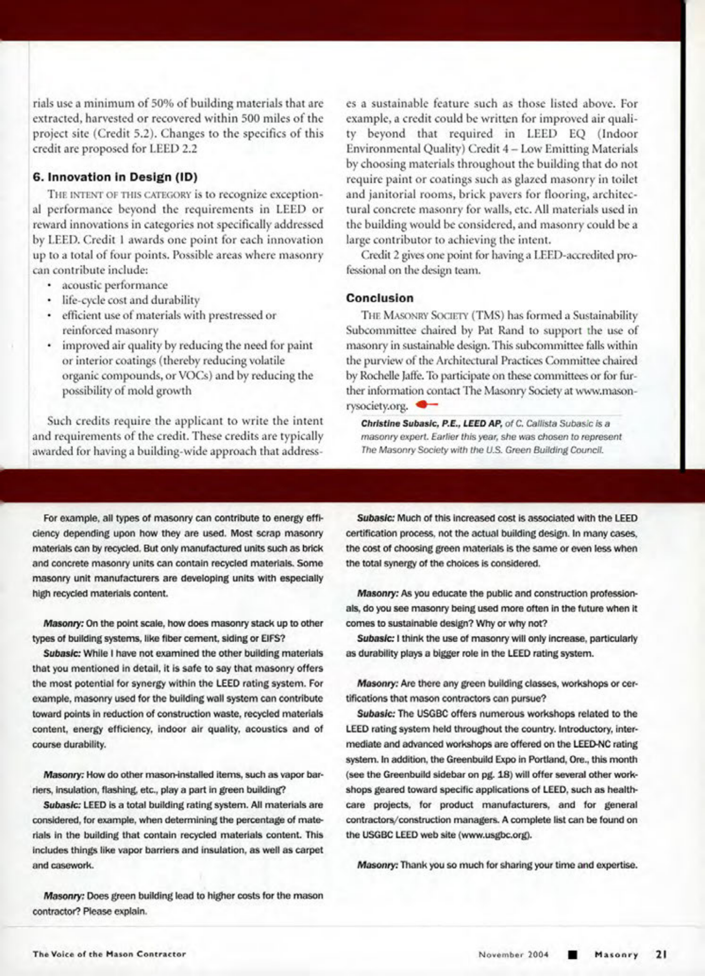 Masonry Magazine November 2004 Page. 23