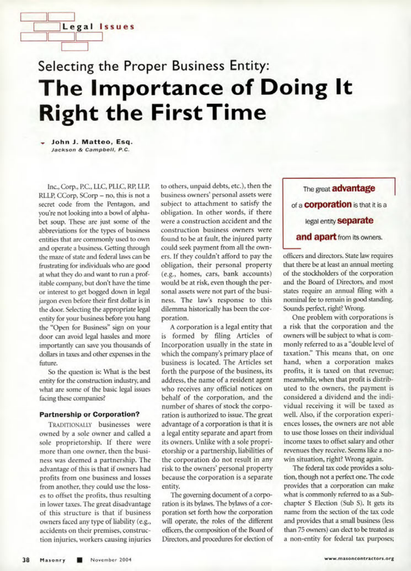 Masonry Magazine November 2004 Page. 40