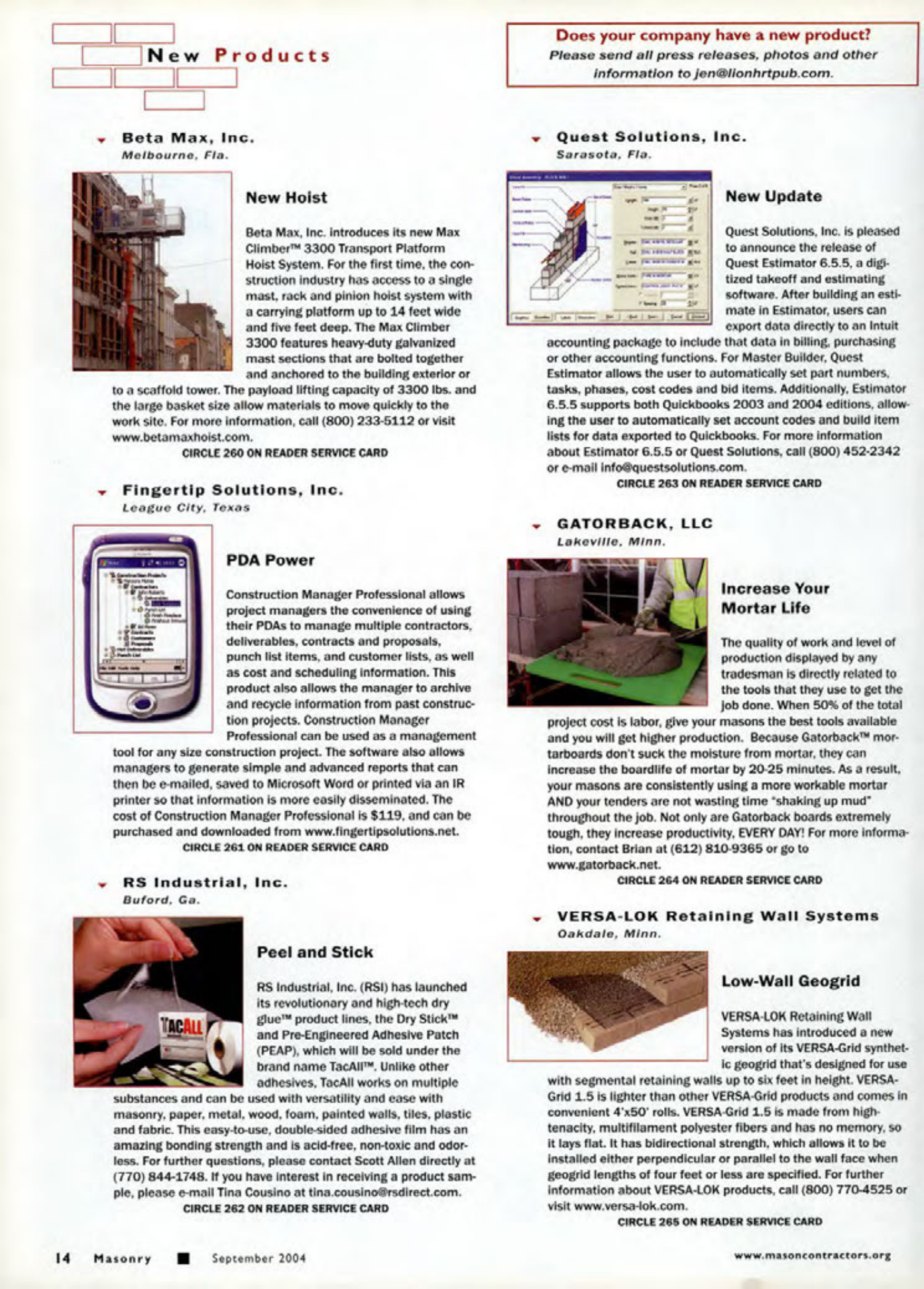 Masonry Magazine September 2004 Page. 16