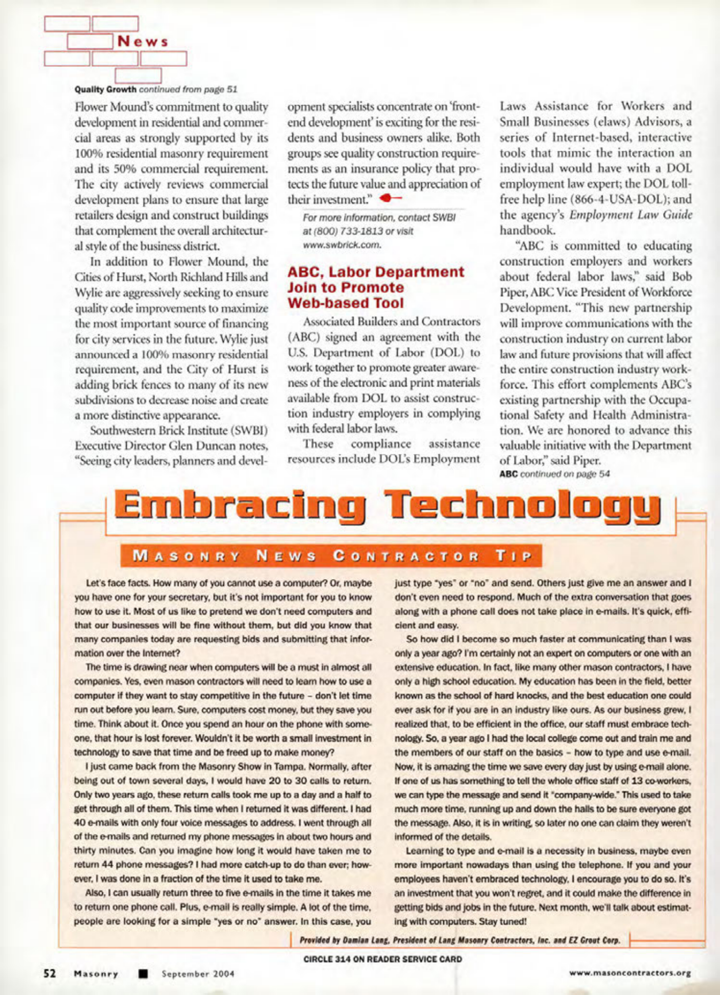 Masonry Magazine September 2004 Page. 54