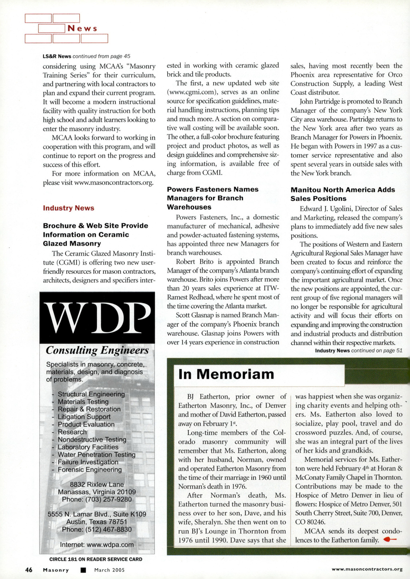 Masonry Magazine March 2005 Page. 48