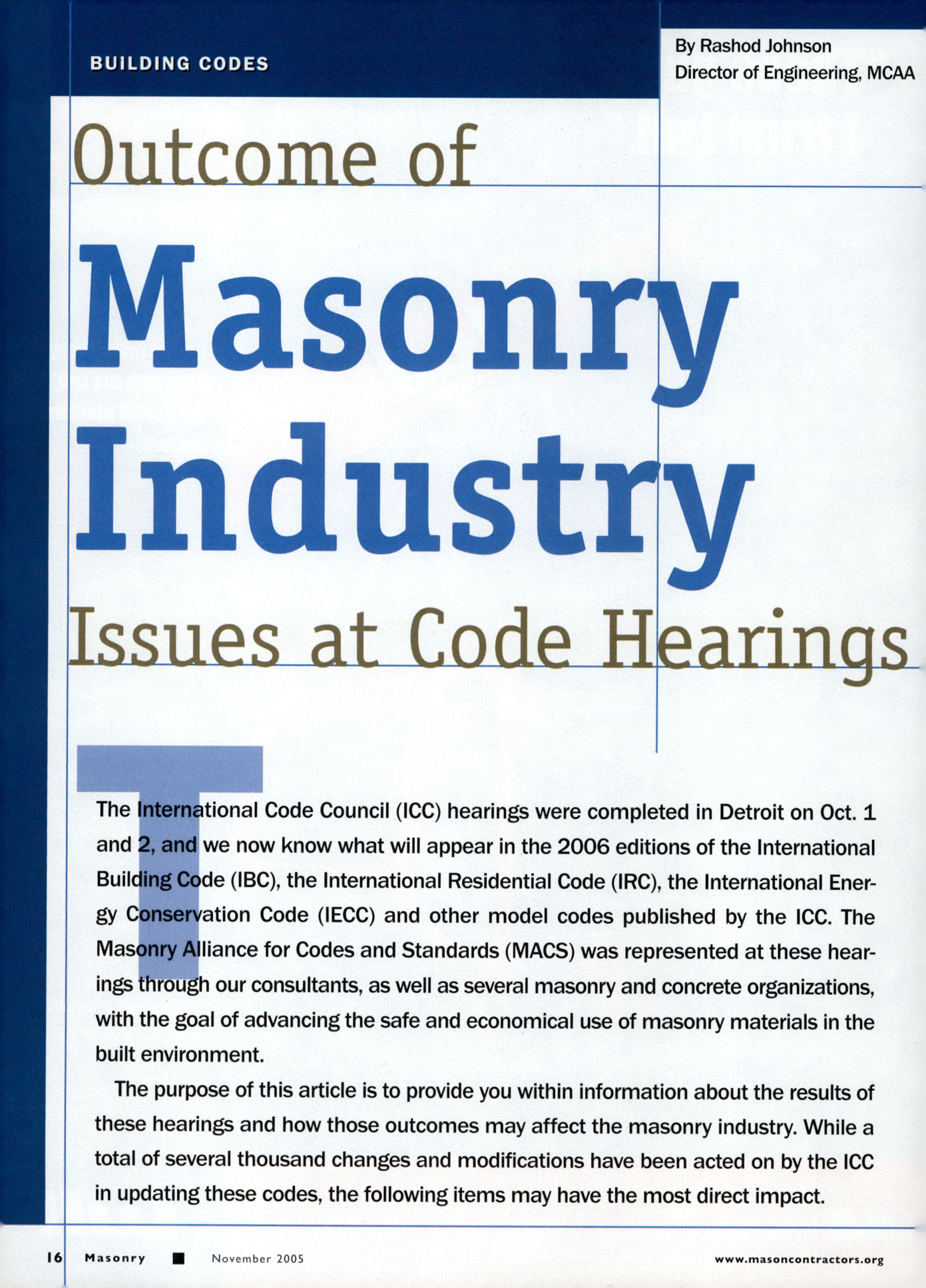 Masonry Magazine November 2005 Page. 18