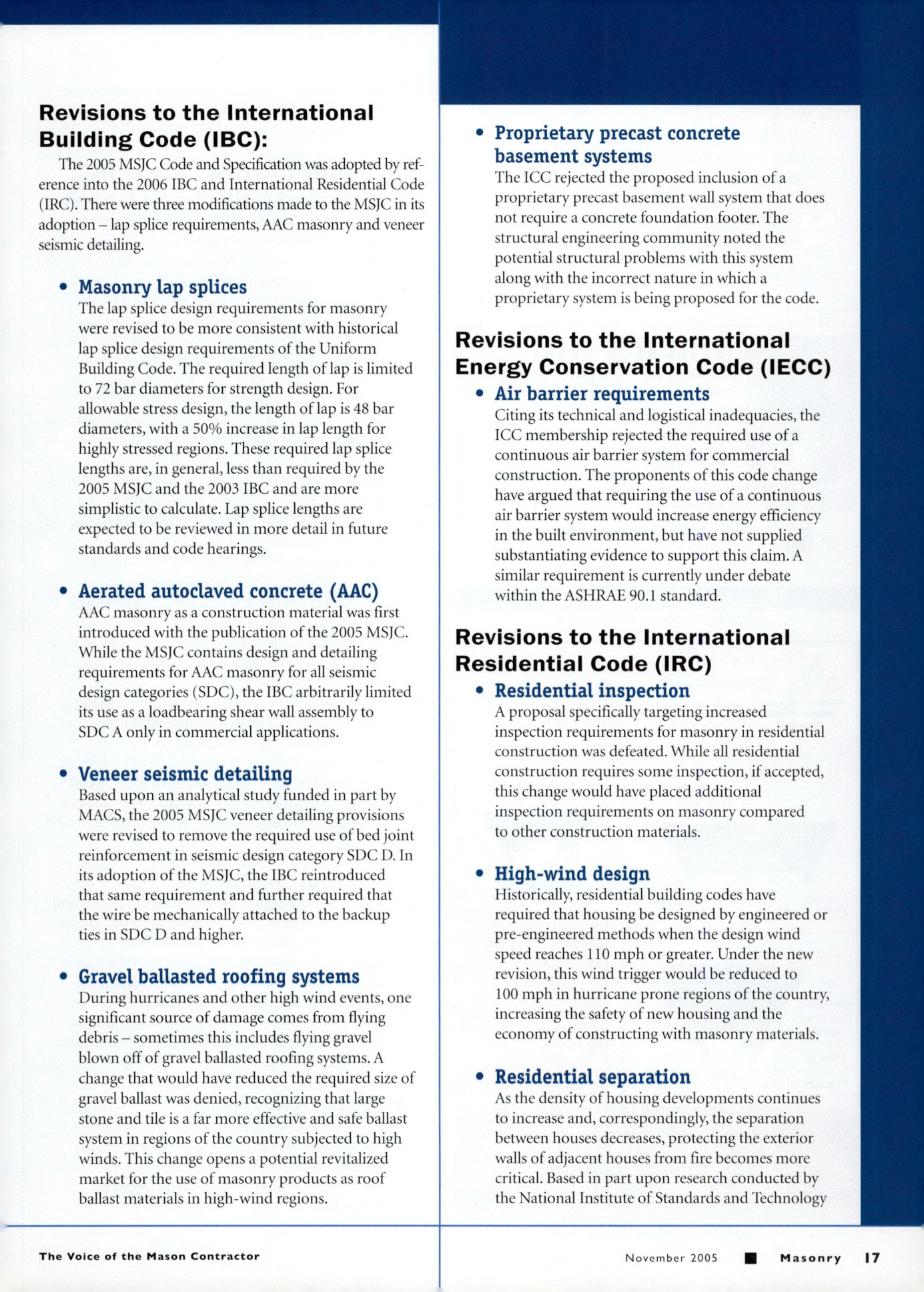 Masonry Magazine November 2005 Page. 19