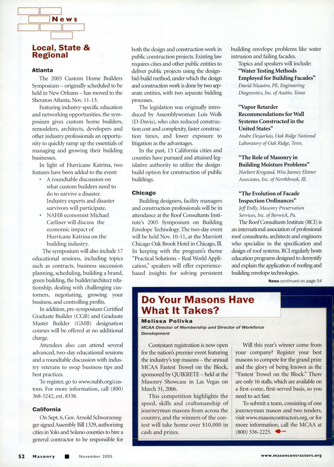 Masonry Magazine November 2005 Page. 54