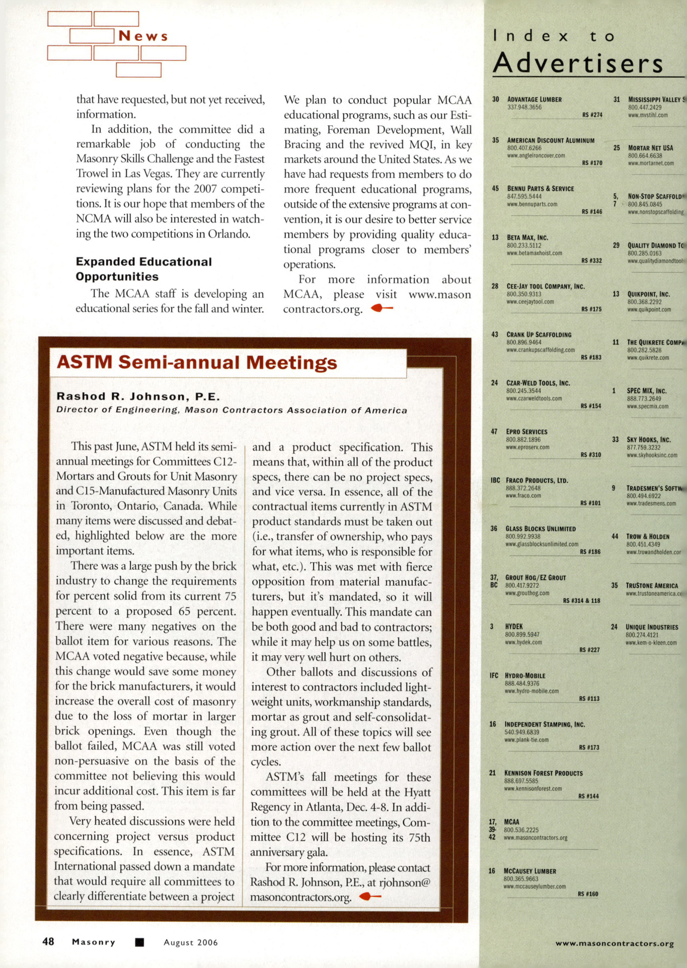 Masonry Magazine August 2006 Page. 50