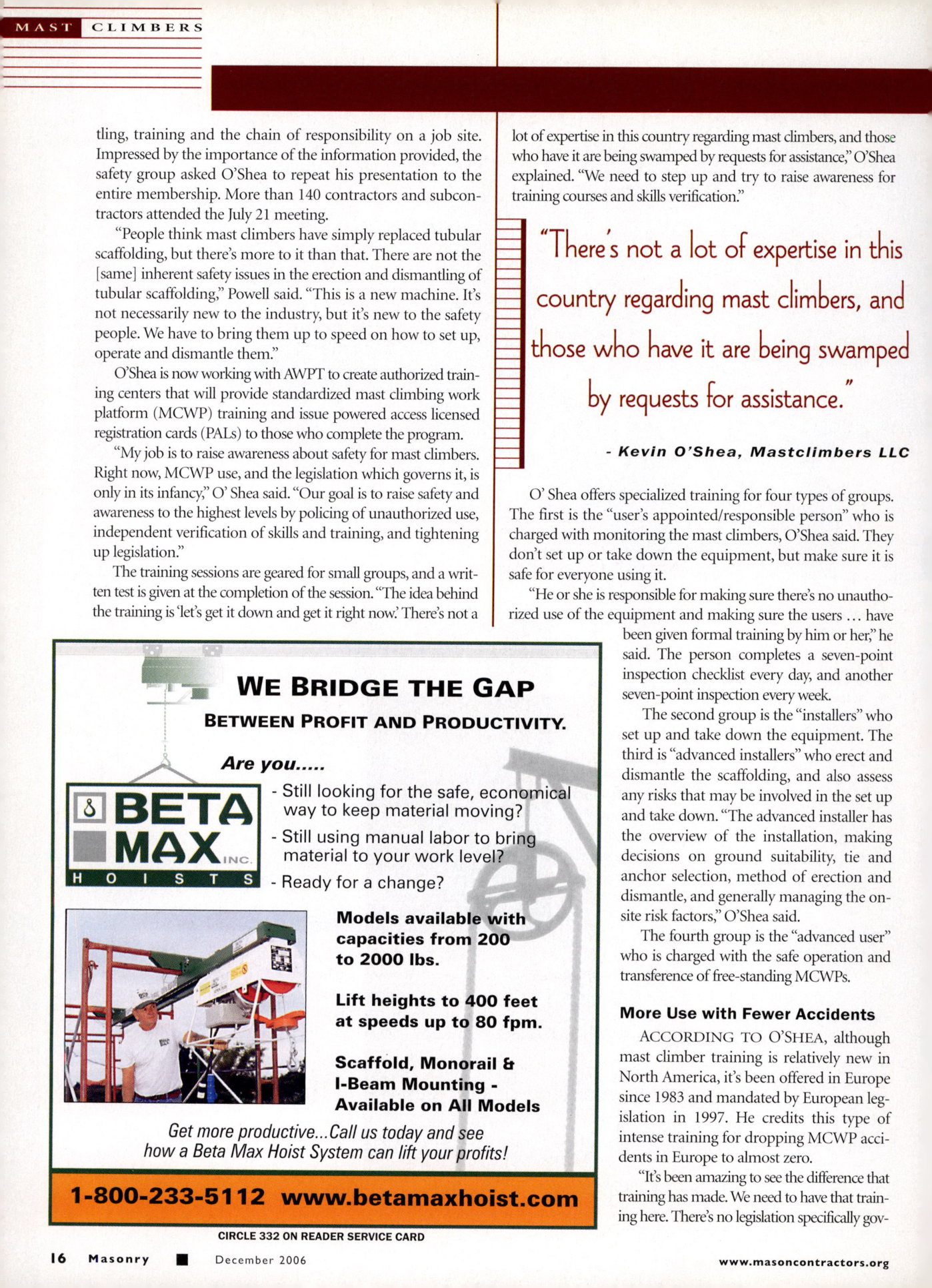 Masonry Magazine December 2006 Page. 18