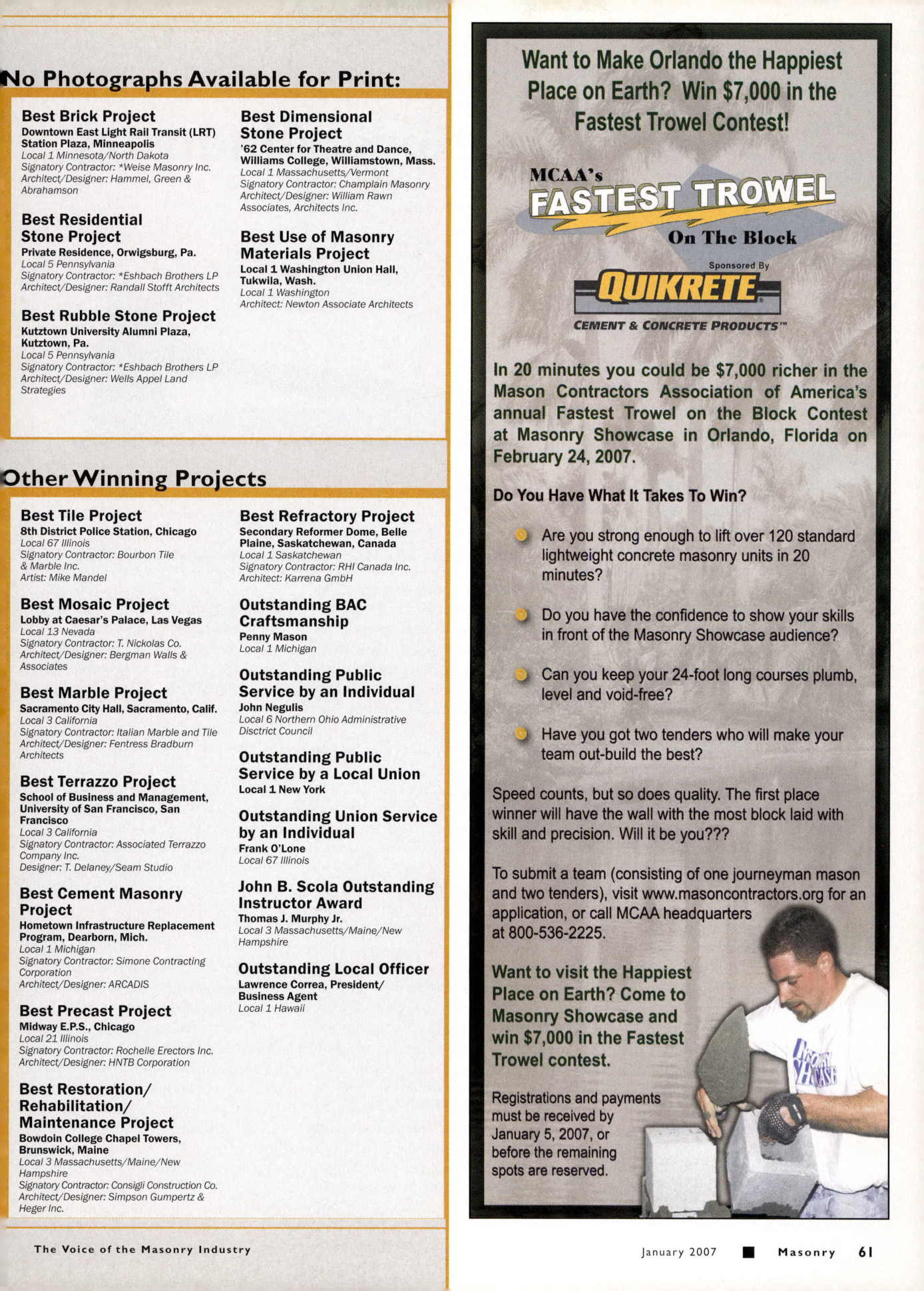 Masonry Magazine January 2007 Page. 67