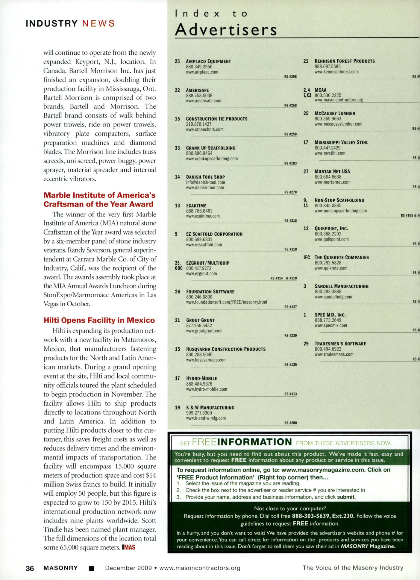 Masonry Magazine December 2009 Page. 38