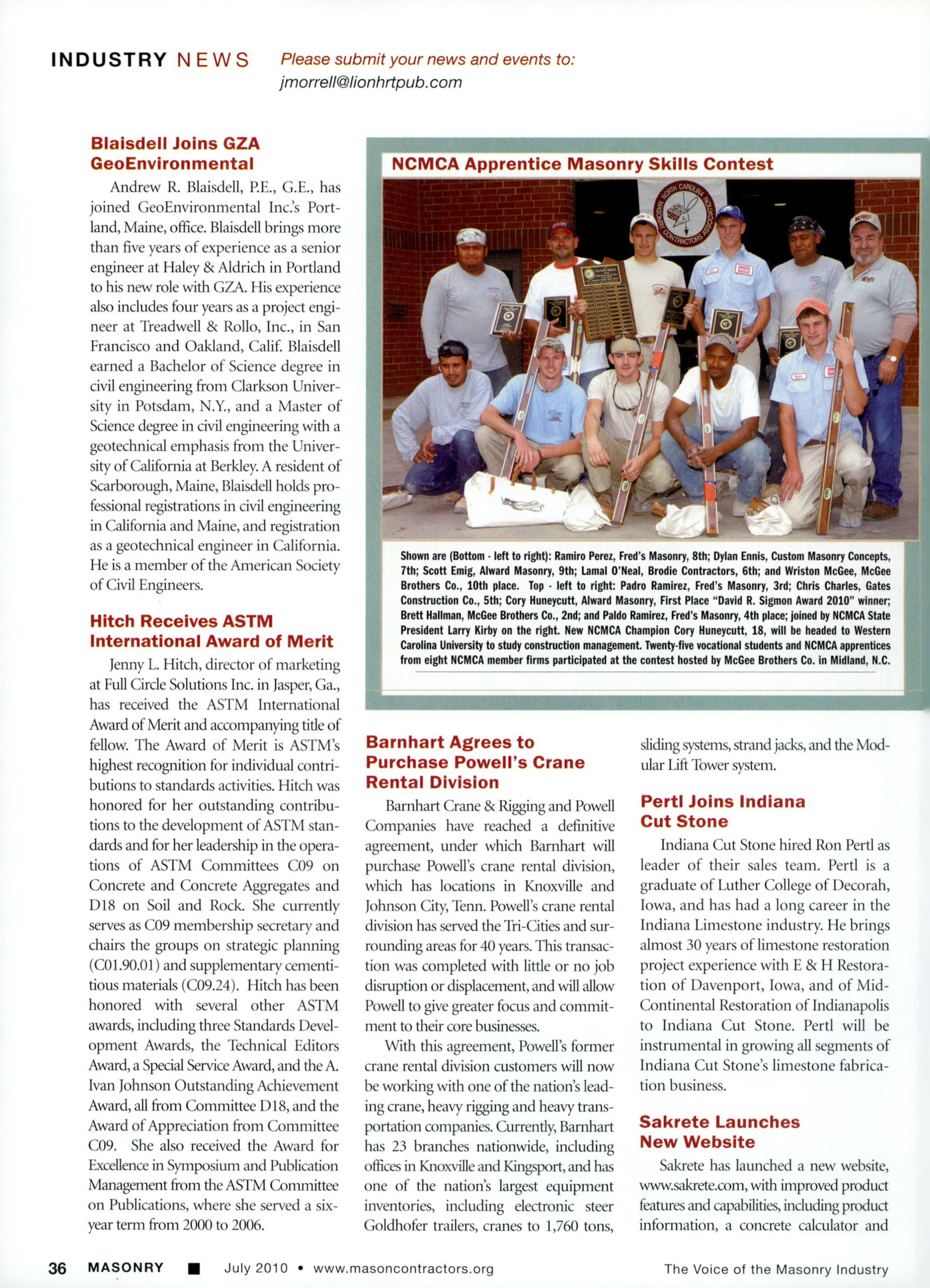 Masonry Magazine July 2010 Page. 38