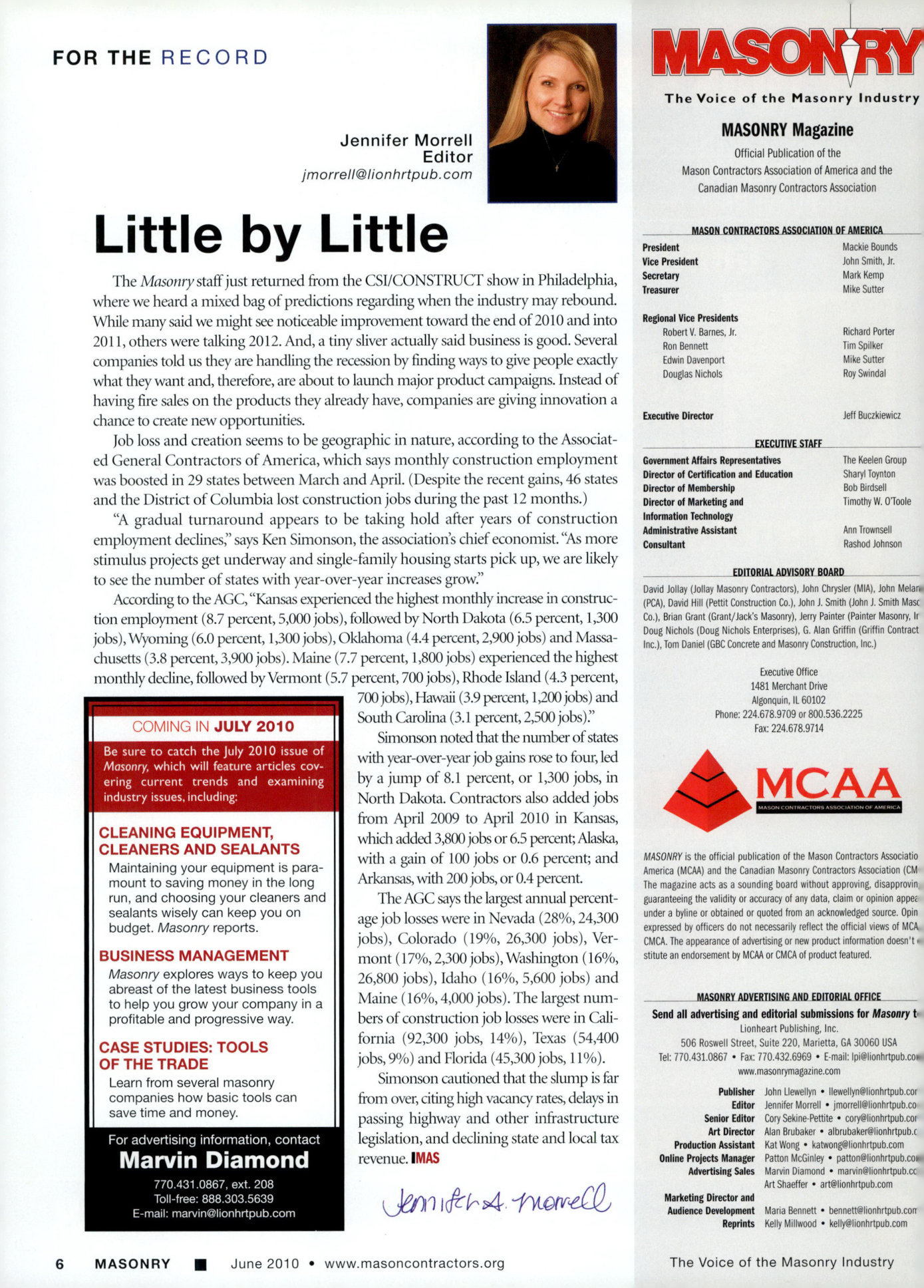 Masonry Magazine June 2010 Page. 8