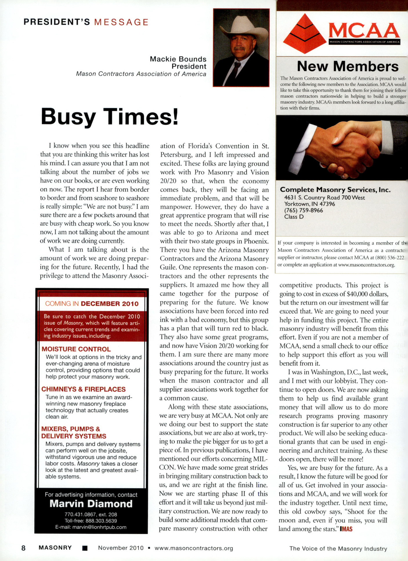Masonry Magazine November 2010 Page. 10