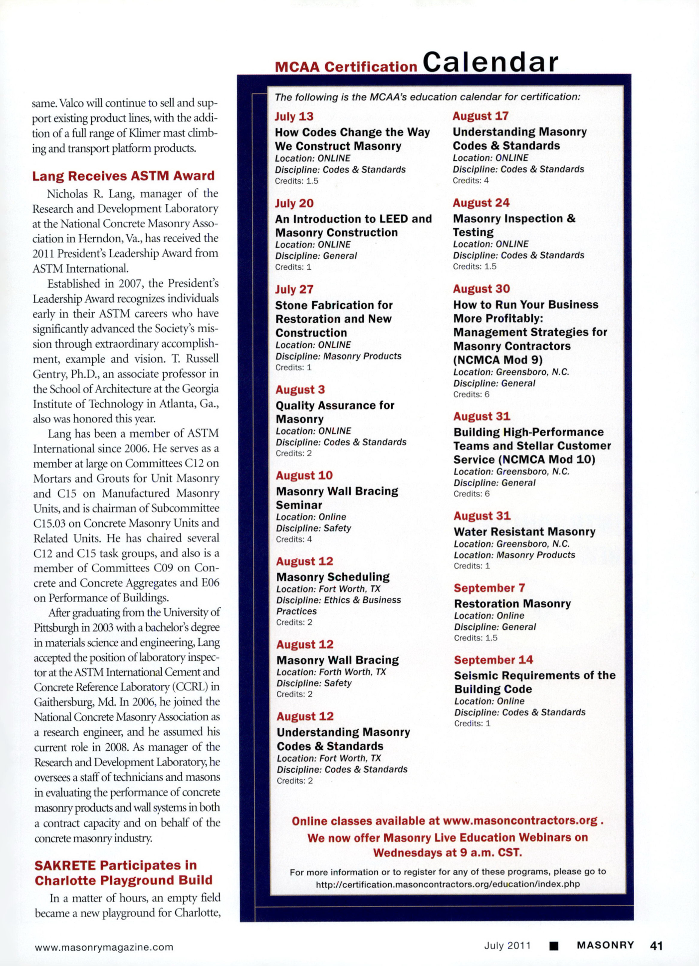 Masonry Magazine July 2011 Page. 43